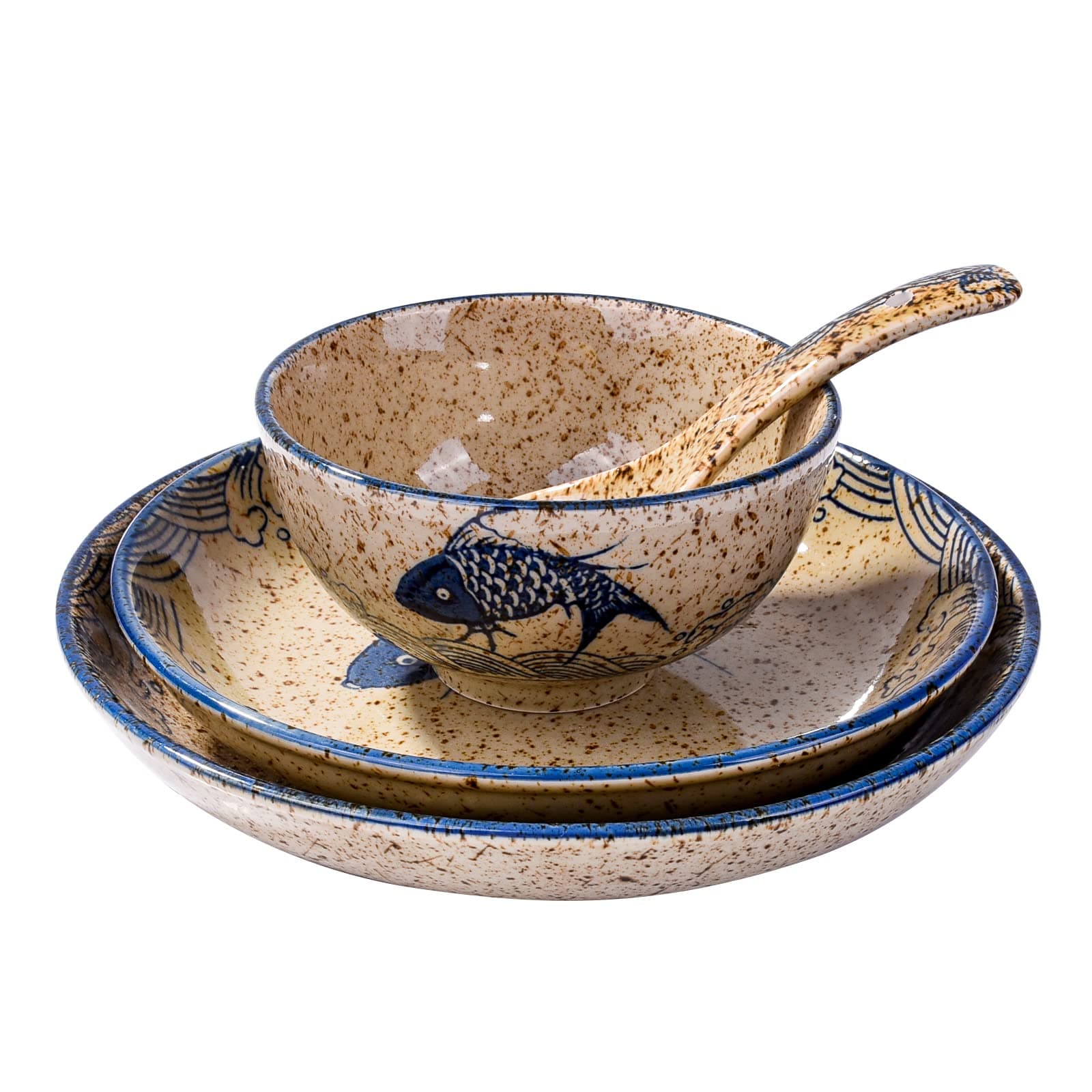 4-Piece Ceramic Dinnerware Set, Plate, Dish, Bowl, Spoon, Japanese Hand-painted Tableware set, A Good Tableware (Yule)