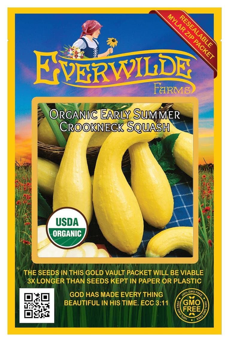 Everwilde Farms - 20 Organic Early Summer Crookneck Summer Squash Seeds - Gold Vault Packet