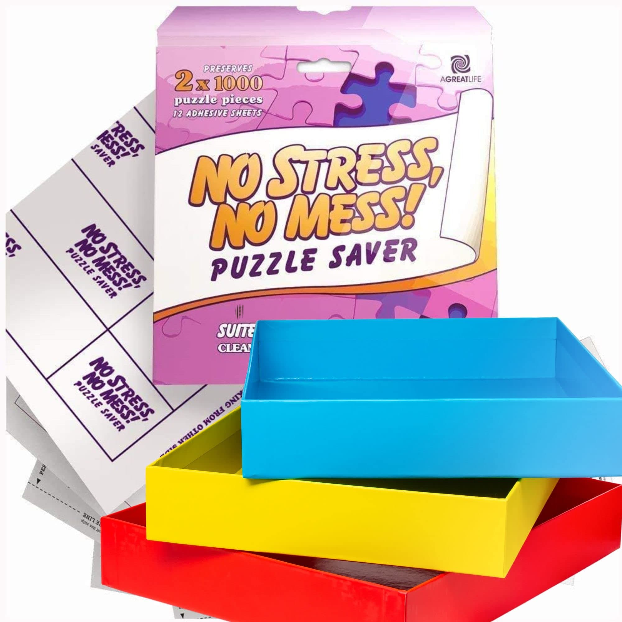 12 Sheets Puzzle Saver with 4 More Items - Comes with 3 Puzzle Sorter Board Trays and 48-Piece Blank Puzzle Perfect for Holding Your Puzzles Together Great for Puzzle Organization Up to 2000 Pieces