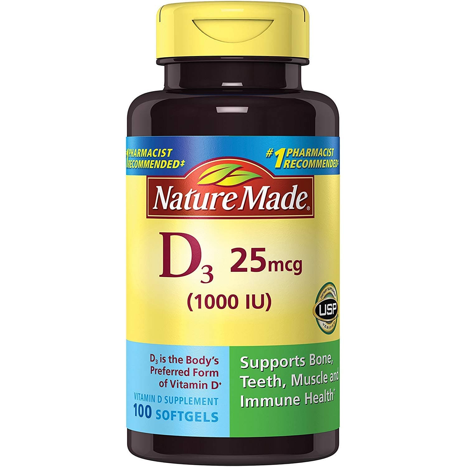 Nature Made D3 1000 IU Liquid Softgels, 100 Capsules (Pack of 3)