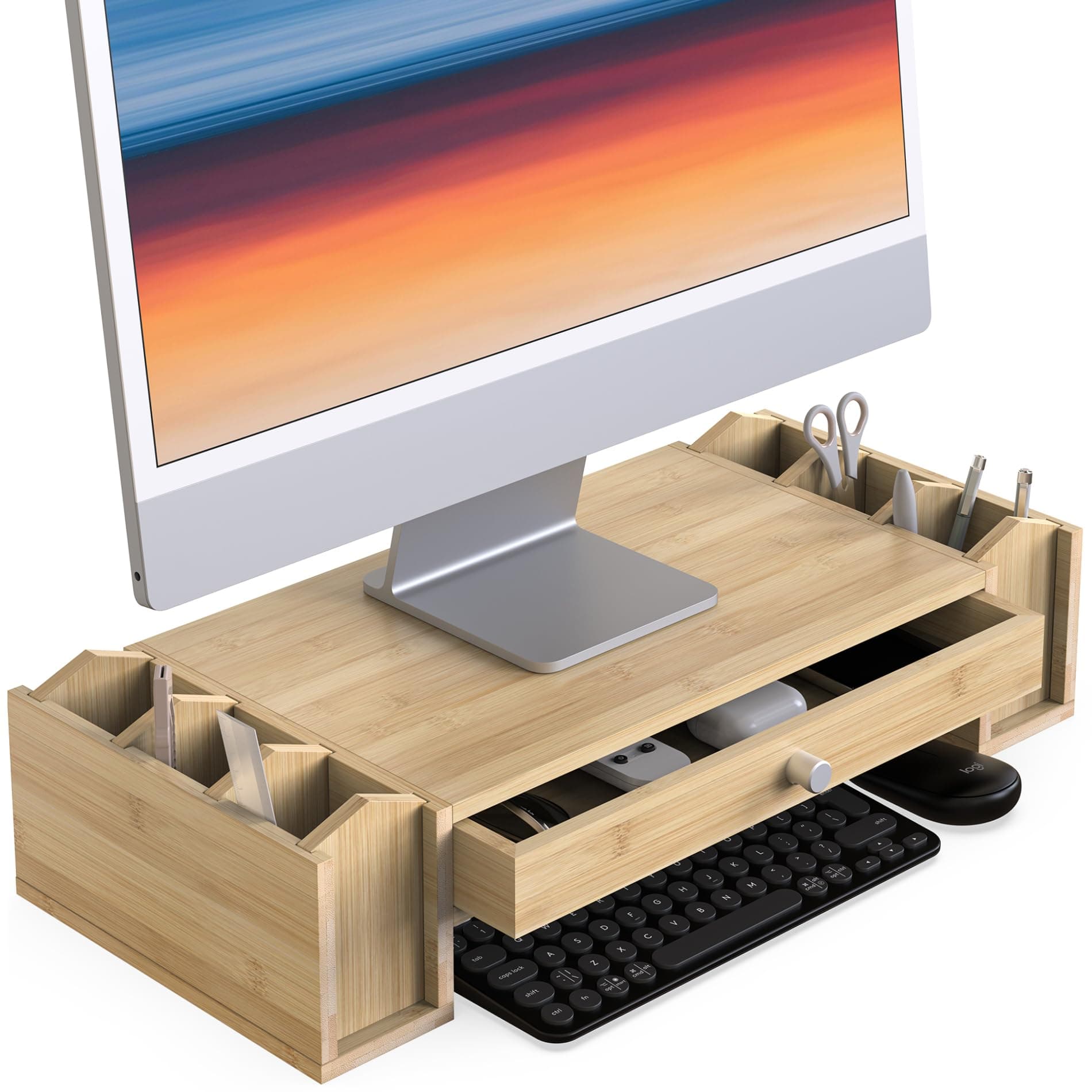 Bamboo 2-TIier Monitor Riser with Adjustable Storage Organizer Desktop Stand for iMac,Printer,Notebook,Xbox one,PS4 (MR3-SG)