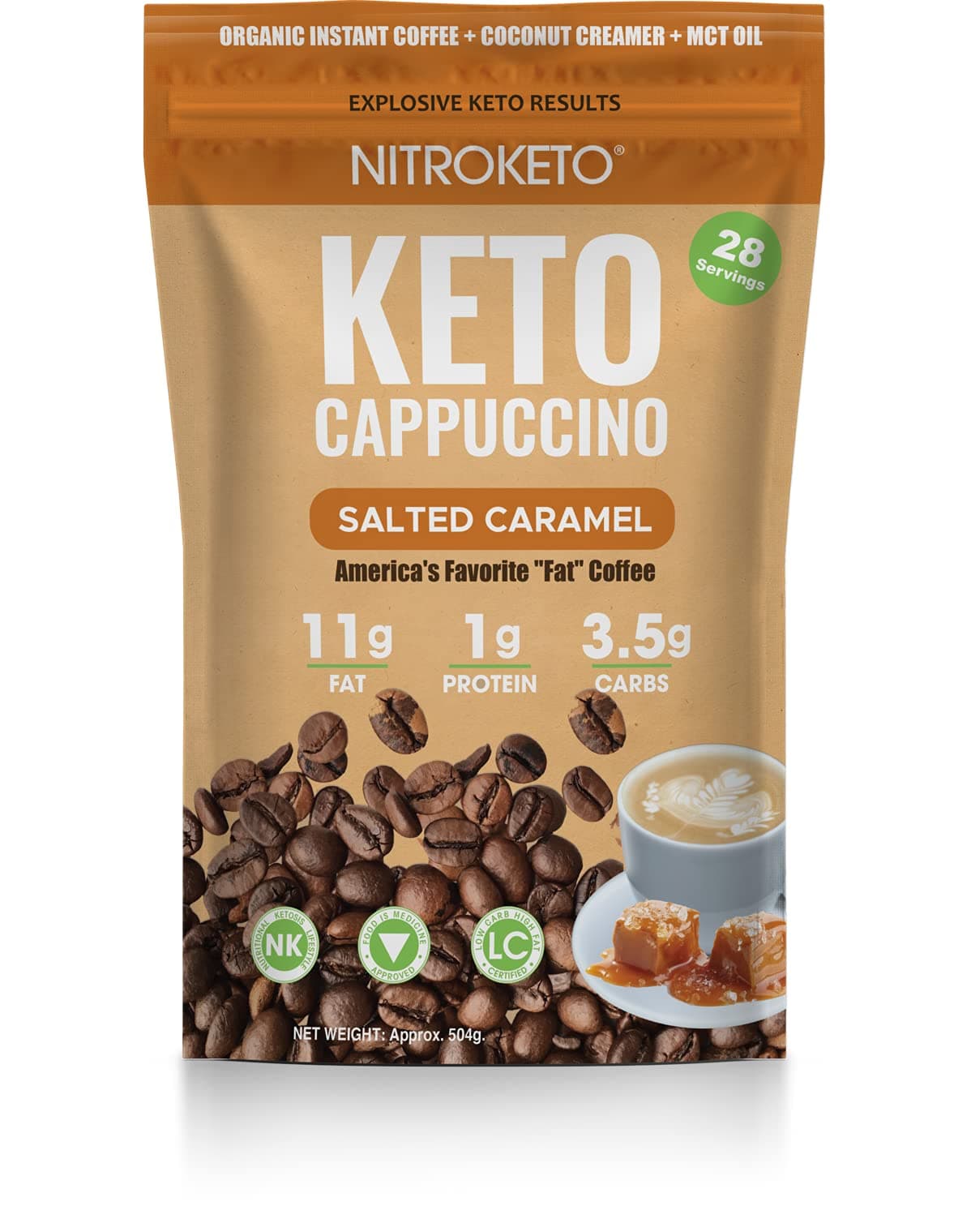 - Keto Cappuccino - Salted Caramel - Keto Instant Coffee Mix with MCT Oil - Low Carb/High Fat, Organic Coffee Supports Ketosis - Energy Coffee - No Sugar - Made in USA – 28 Servings