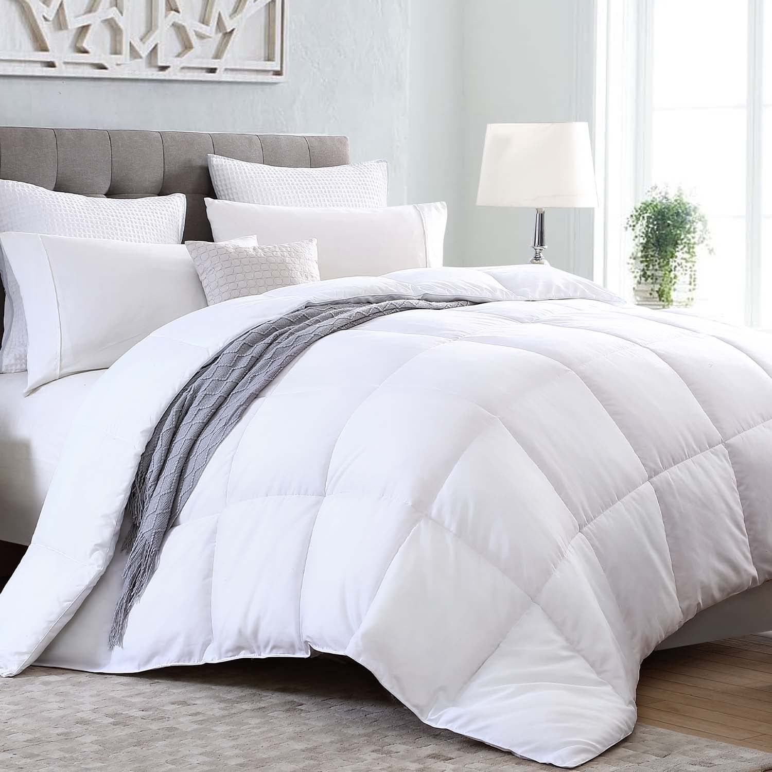 Kingsley trend Down Alternative Quilted Stand Alone Comforter Duvet Insert All-Season Soft Microfiber Hypoallergic Allergen Free Machine Washable - White - King (104 x 92)