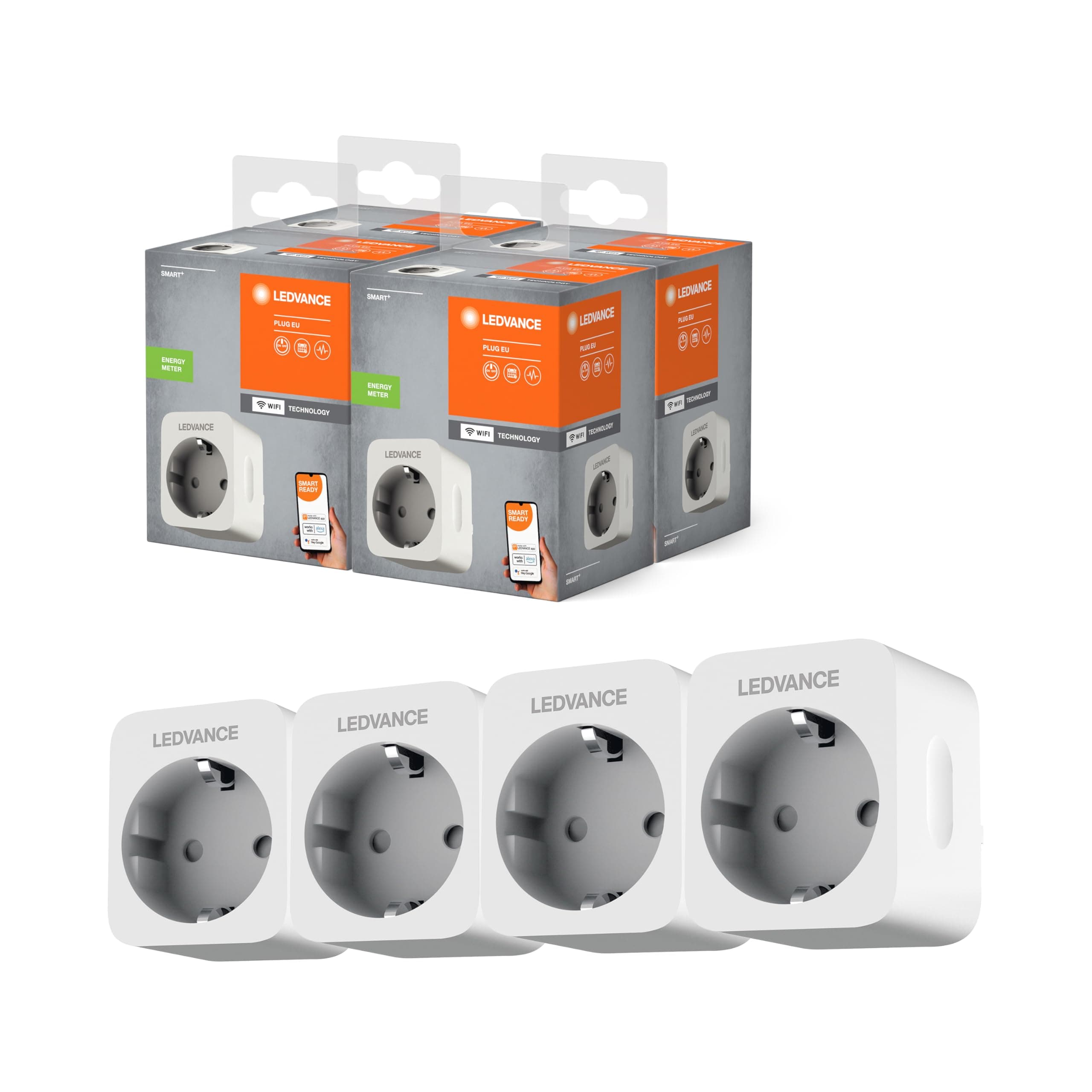 LEDVANCE Smart+ Indoor Plug with WiFi Technology, Integrates Conventional Devices In Your Smart Home, Compatible with Google and Alexa Voice Control, Control Via Remote Control Possible, 4-Pack