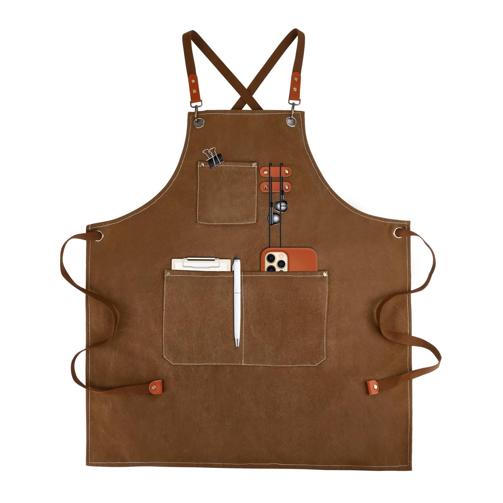 Canvas Work Aprons for Men with Pockets,Adjustable Strap and Large Pockets Apron,Kitchen Cooking Baking Chef Apron