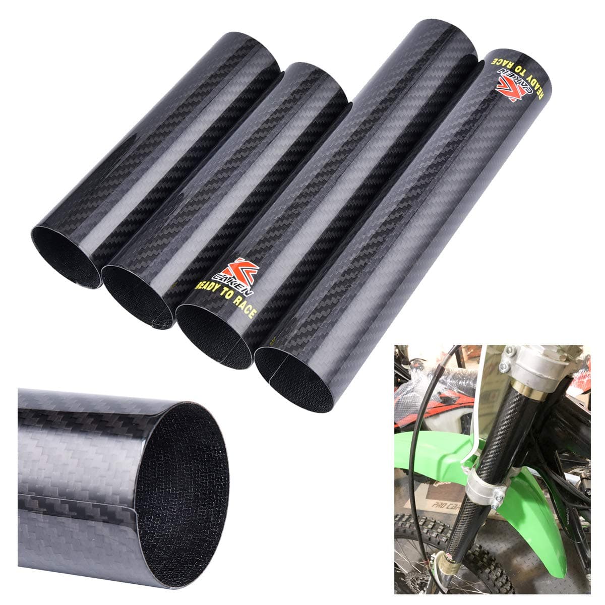 PRO CAKEN Carbon Fiber Front Fork Tube Set Slider Cover Wrap Guard Replacement for Dirt Pit Bike Motocross CRF250R CRF450R CRF250X 450X YZ125 250 250F 450F YZ250X YZ250FX WR250F 450F KX450F KLX450R