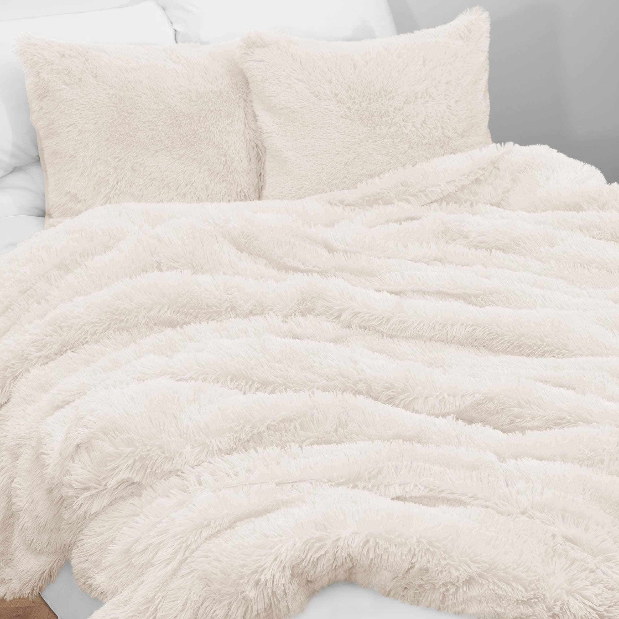 KB & MeBoho Off White Fuzzy Faux Fur Plush Duvet Comforter Cover and Sham 3 pc. Soft Shaggy Fluffy Full/Queen Size Bedding Set Ivory Cream Luxury College Dorm Teen