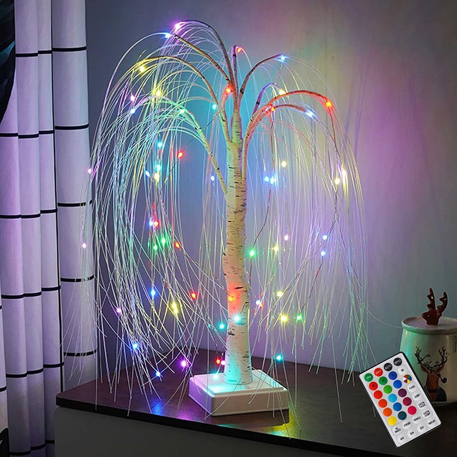 19 in LED Willow Tree Light, RGB 16 Color Glowing Branch Table Lamp Night Light, Remote Control Tree Branch Lights, Christmas Wedding Party Bedroom Home Party Decoration