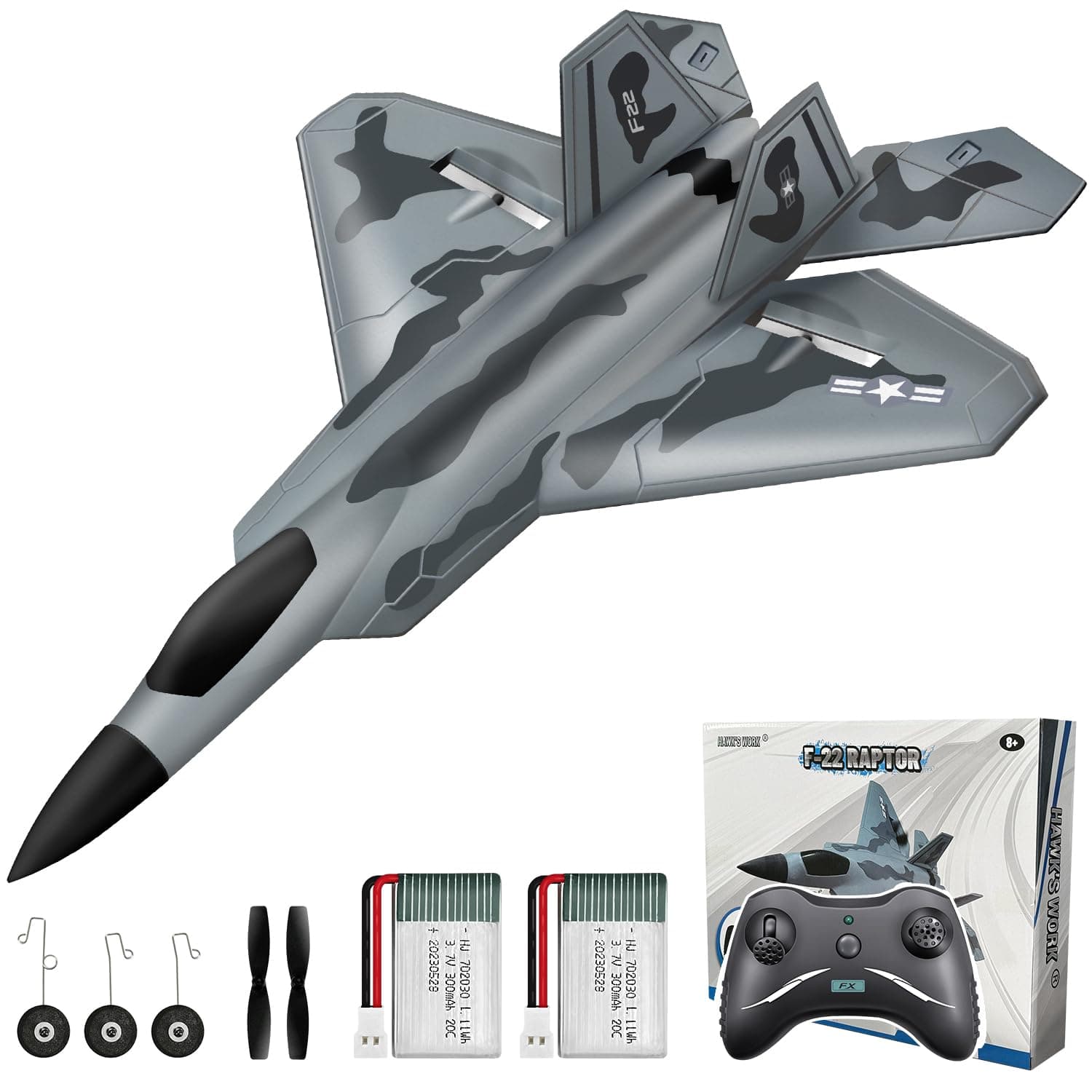 HAWK'S WORK RC Airplane, F-22 Electric RC Airplane, Easy to Fly RC Glider for Kids and Beginners