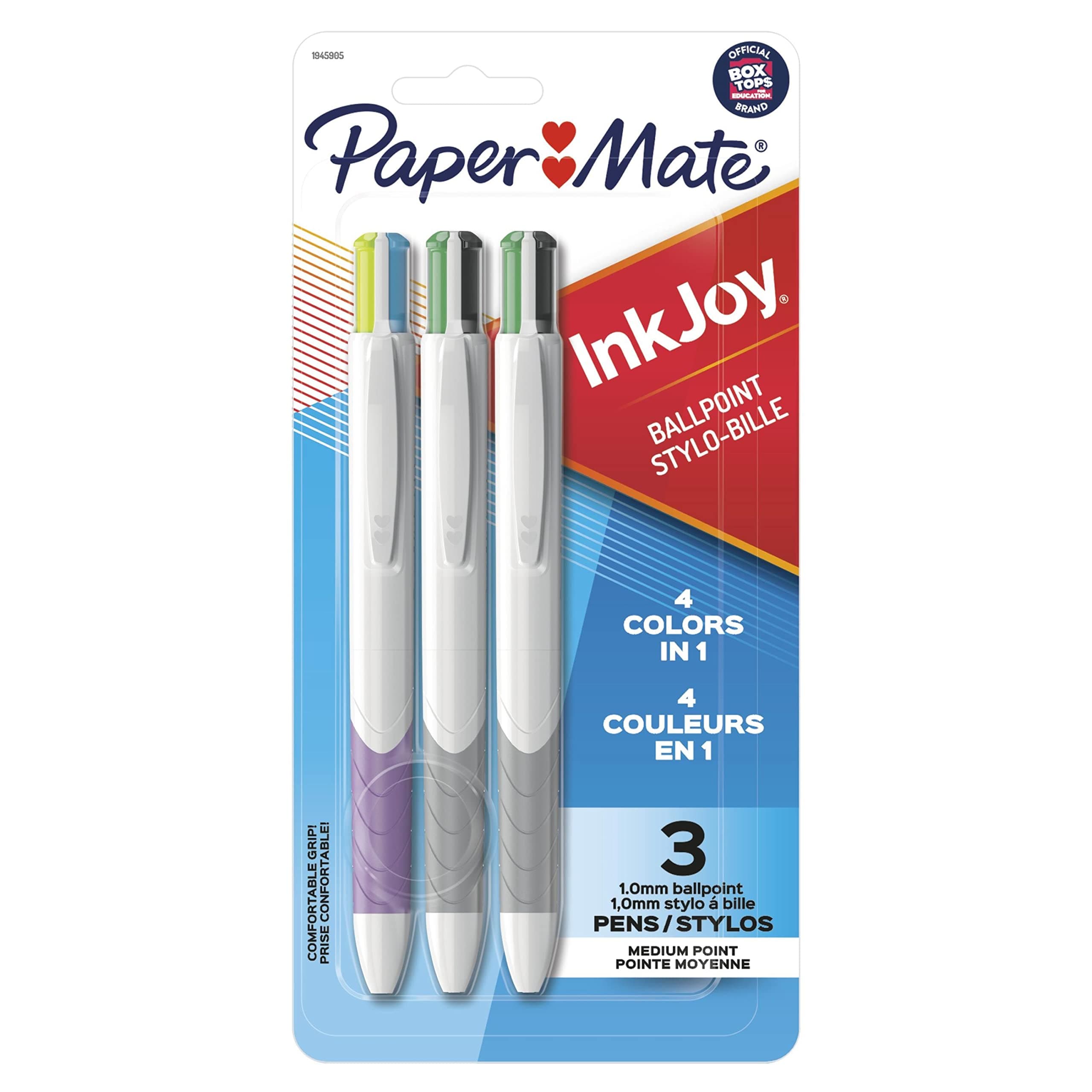 InkJoy Quatro Retractable Ballpoint Pens, 4 Colors in 1 Pen, Medium Point (1.0mm), 3 Count - Convenient, Note-Taking, Comfortable Grip, Ultra Smooth Ink
