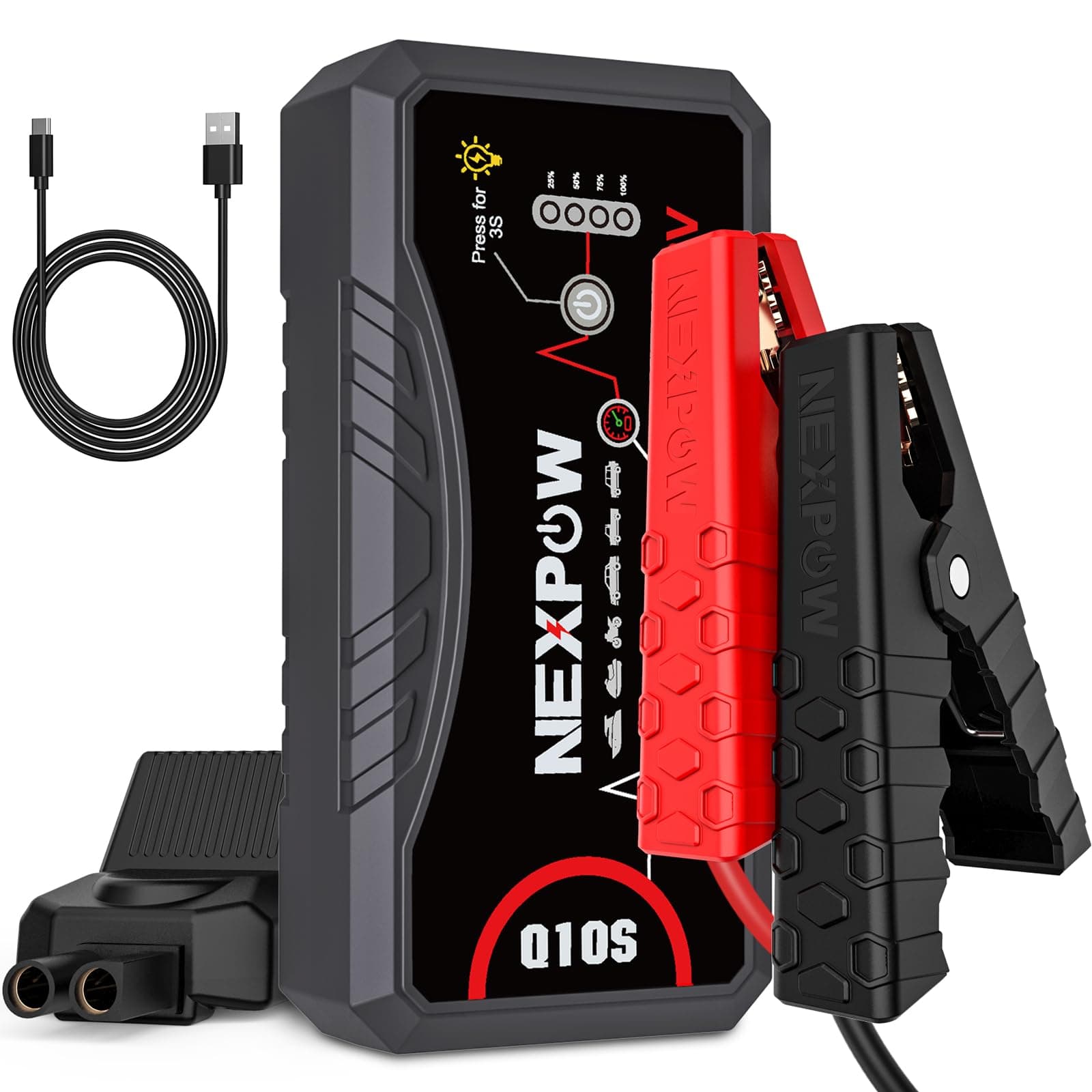 NEXPOW Car Jump Starter 2026 Upgraded Car Battery Jump Starter Pack 3000A Peak for Up to 9.0L Gas and 7.0L Diesel Engine 12V Auto Battery starter Jumper Cables Portable Lithium Jump Box with USB QC3.0