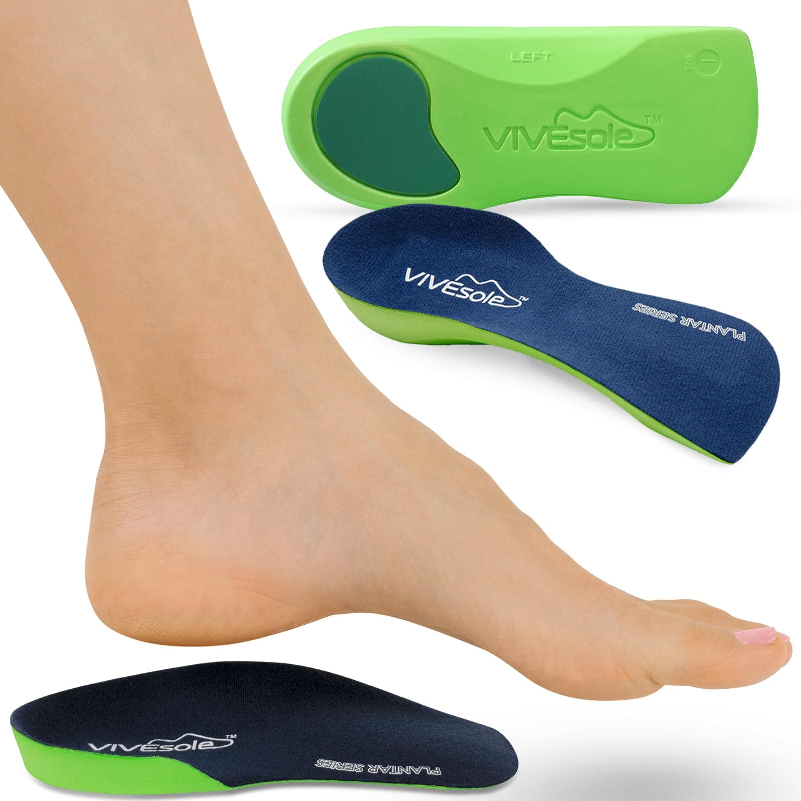 ViveSole 3/4 Plantar Fasciitis Insoles for Women and Men - Orthopedic Inserts for Flat Feet, Arch Support, Fatigue, and Lower Back Pain Relief - Non Odor Foam Cup Support