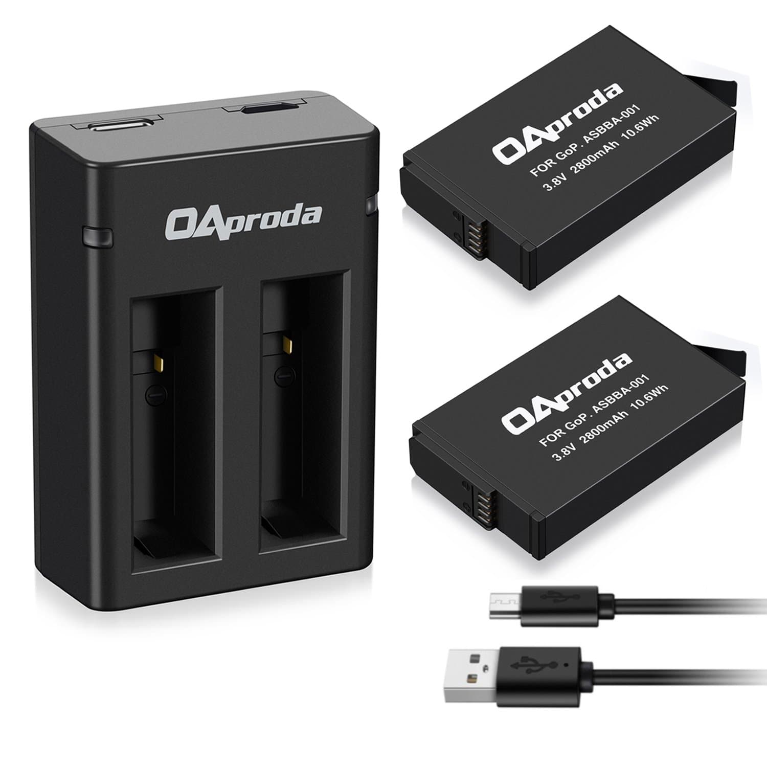 OAproda 2 Pack Replacement Battery & Dual Charger with Micro USB & Type-C Inputs