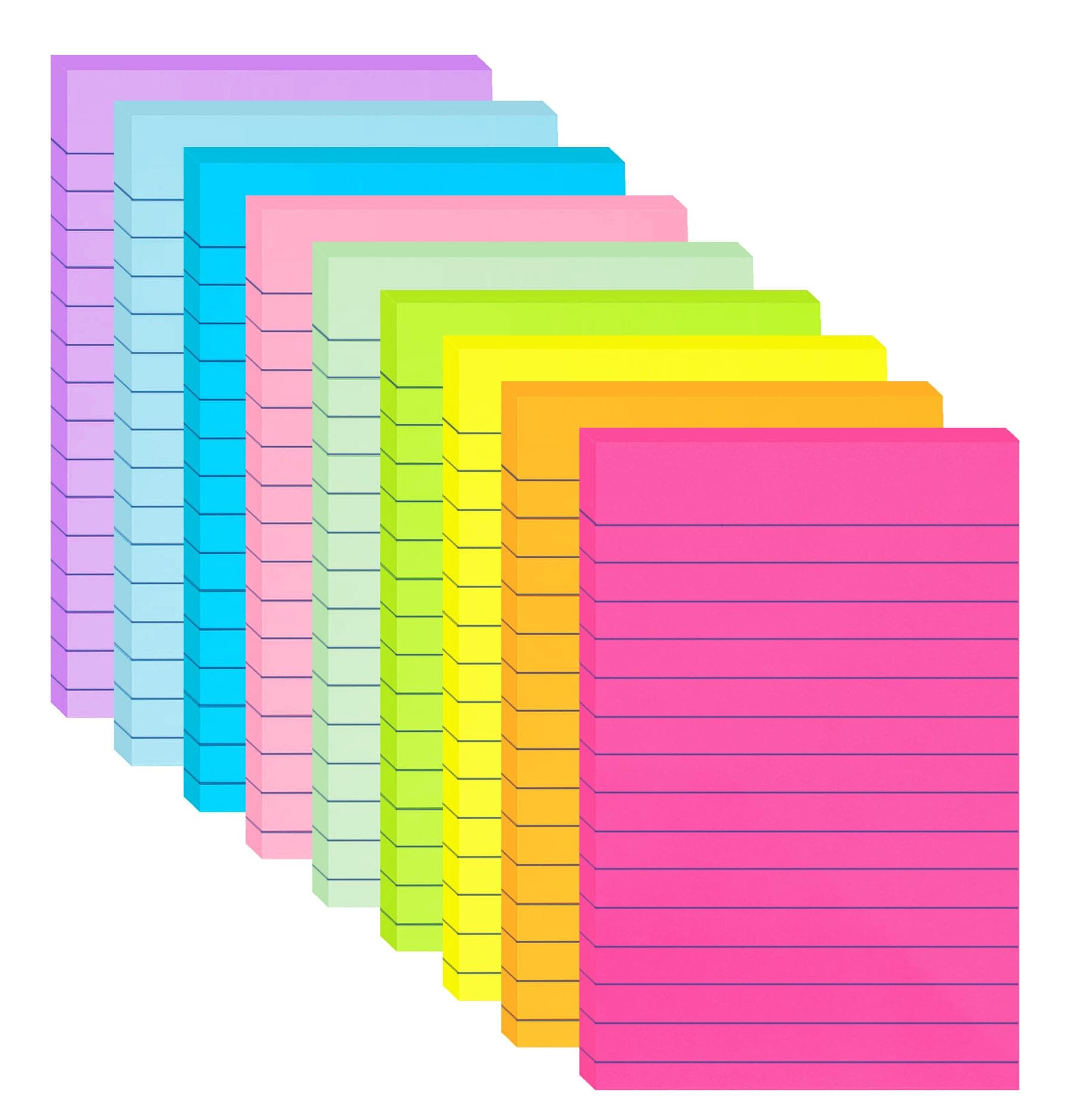 (9 Pack) Lined Sticky Notes 4x6, 9 Bright Colors, Large Ruled Post Stickies, Super Sticking Power, Memo Pads, Sticky Notes 4x6 for Office, School