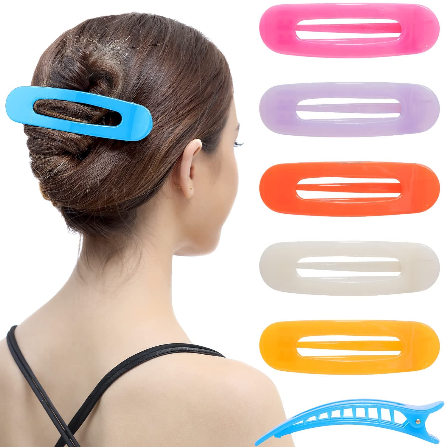 RC ROCHE 6 Pcs Flat Claw Hair Clips for Women Lay Down Barrettes No Crease Side Slide Thick Long Hair Duckbill French Against Head Jaw Claw Styling Jumbo Extra XL Clamp, Large Jelly Candy