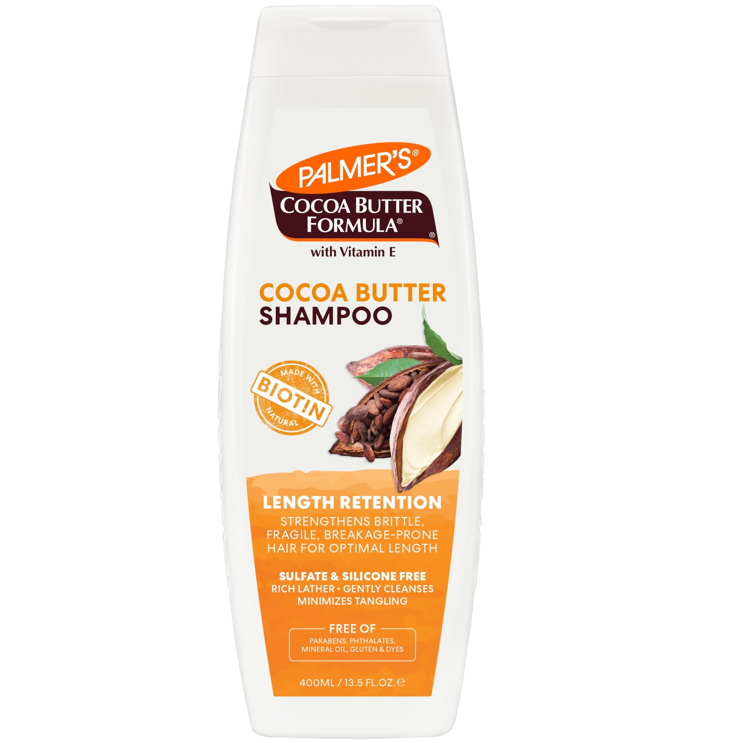 Palmer's Cocoa Butter Formula Biotin Length Retention Shampoo -Vitamin E-Gentle Cleaning - Strengthen Hair-Minimize Tangling-Maintain Moisture-Sulphate,Silicon, Paraben, Mineral Oil Free-400ML