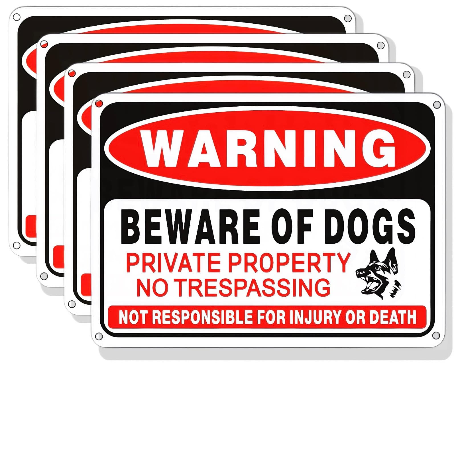 4 Pack Beware of Dog Sign,10x7 inch High Reflective Beware of Dog Signs for Fence,Private Property No Trespassing Warnings,Aluminum Metal Signs for Garden & Yard Decor