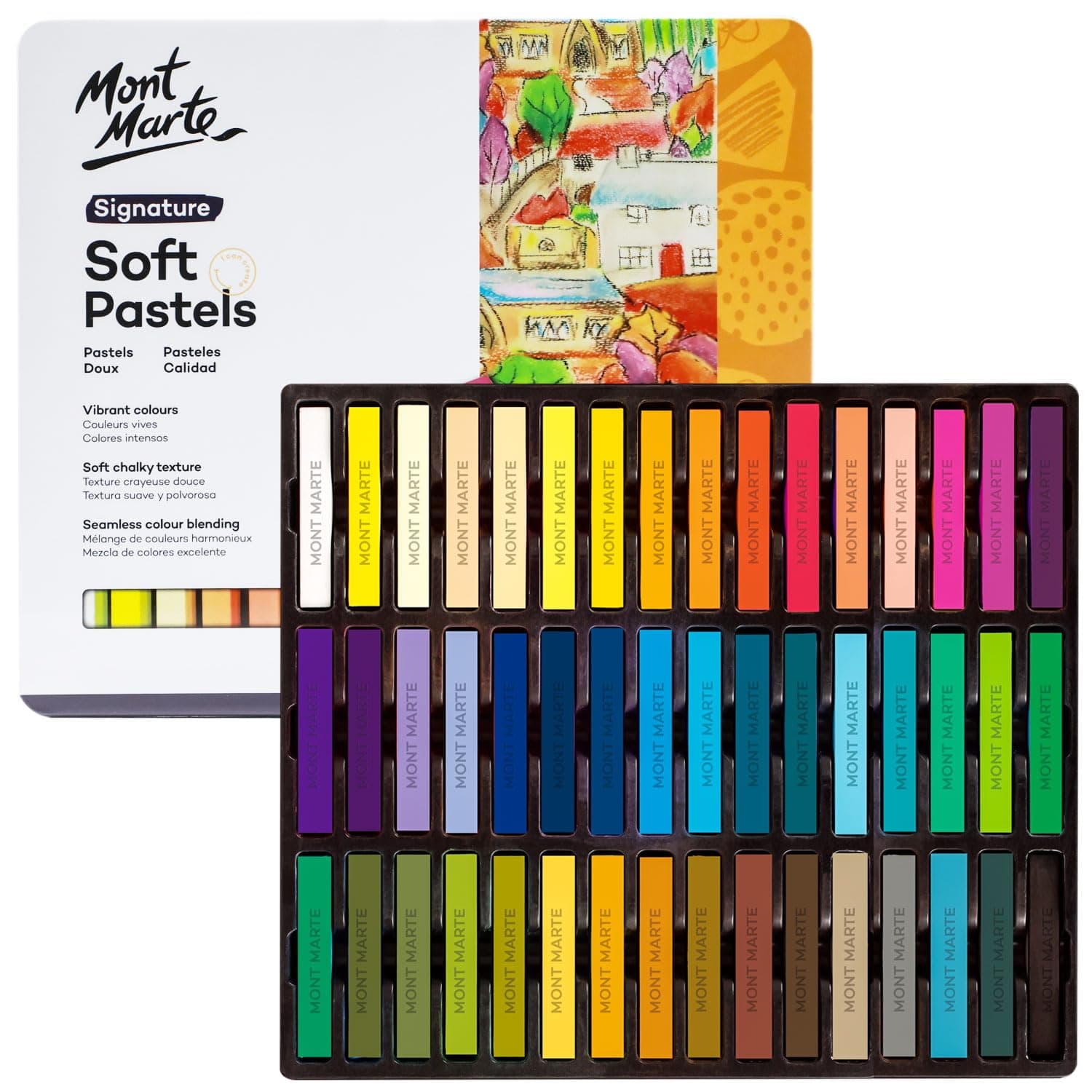 Soft Pastels in Tin Box Signature 48pc, 48 Assorted Colours, Vibrant Pastel Sticks, Great Blending, Comes in Storage Case, Ideal For Art, Craft, Colouring and Sketching