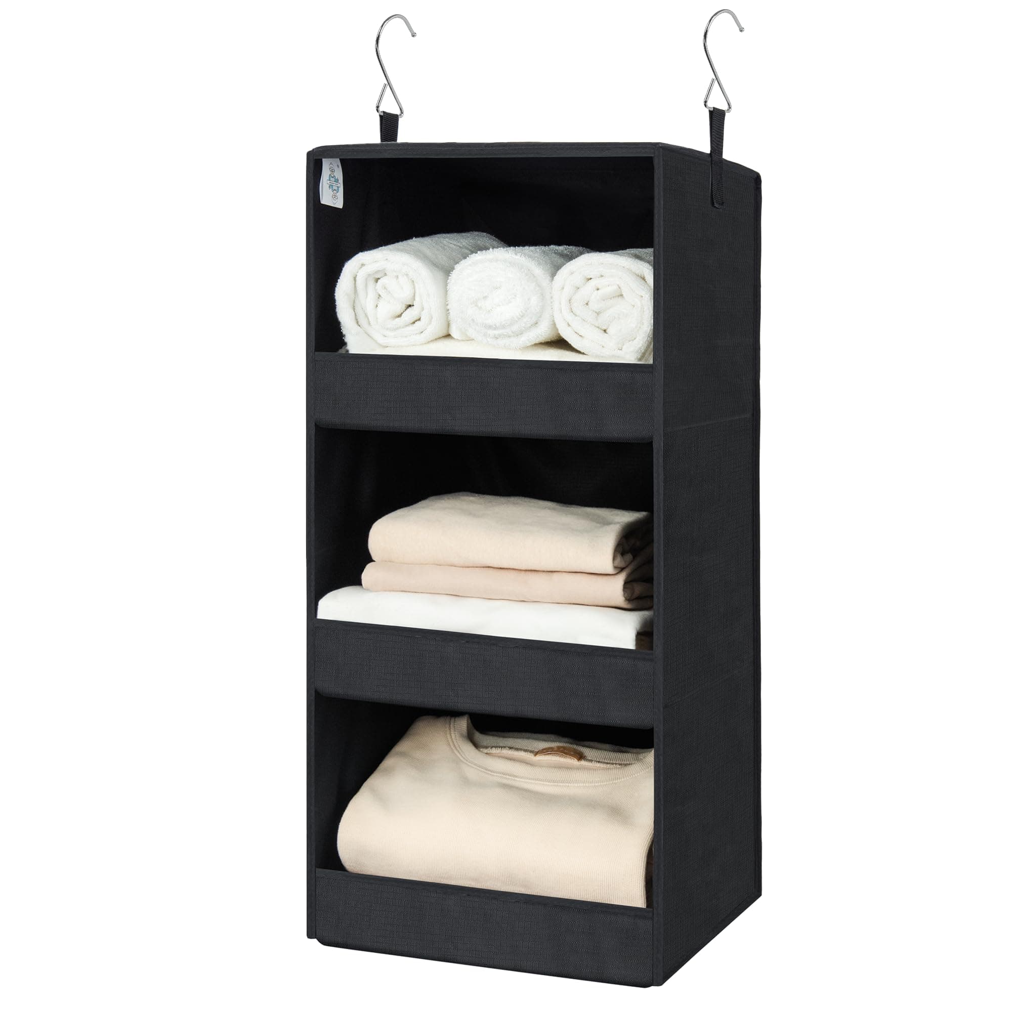 3-Shelf Hanging Closet Organizer, Collapsible Closet Hanging Shelves, Nursery Hanging Organizer, Black, 29 ½" H X 12" W X 12" D, 1-Pack