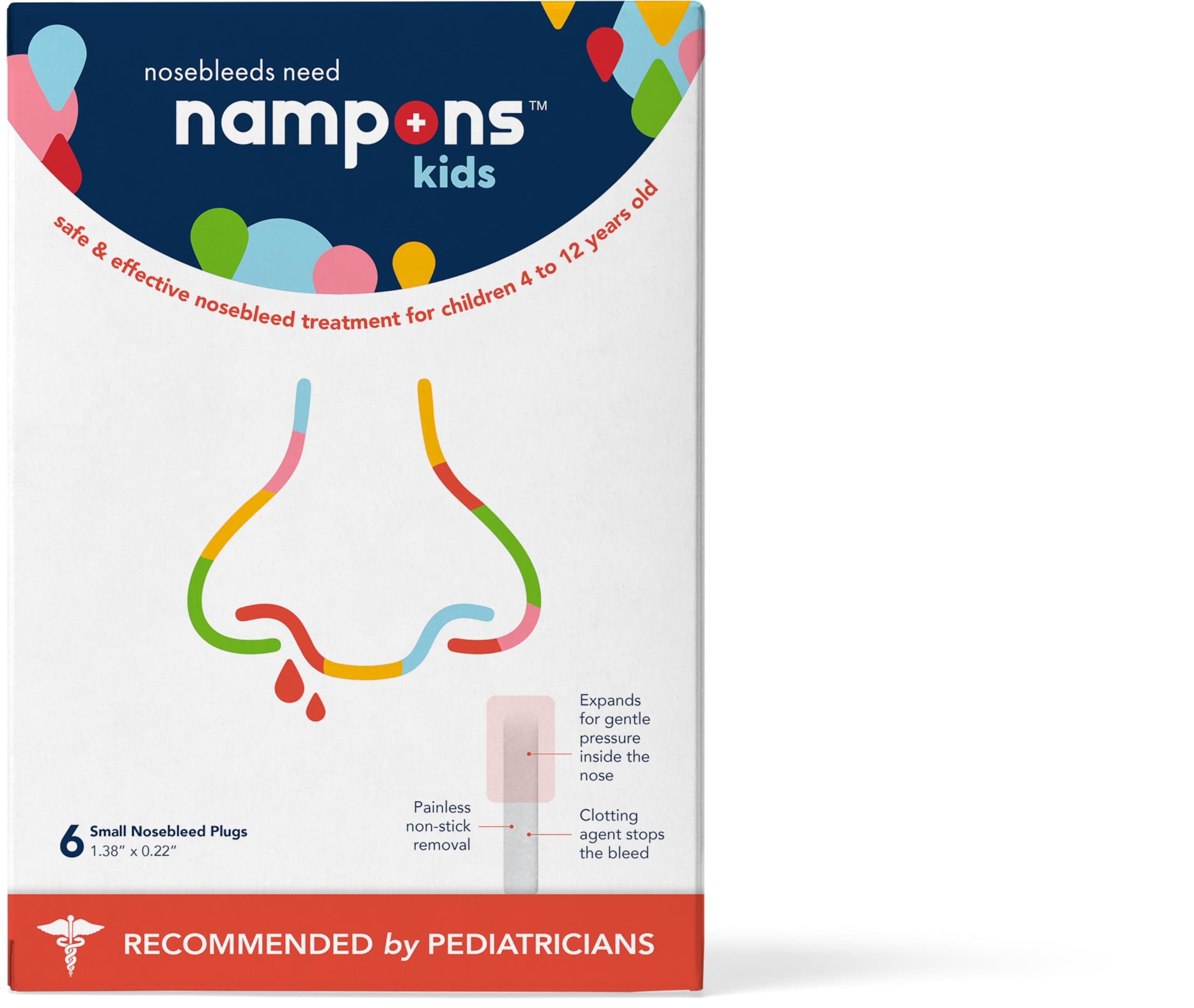 Nampons Kids Nosebleed Stoppers - 6 Easy to Use Nose Bleed Stopper Plugs Kit for Kids. Trusted by Pediatricians. Hypoallergenic Clotting Agent Stops Nosebleeds Fast On Contact. Safe and Pain-Free