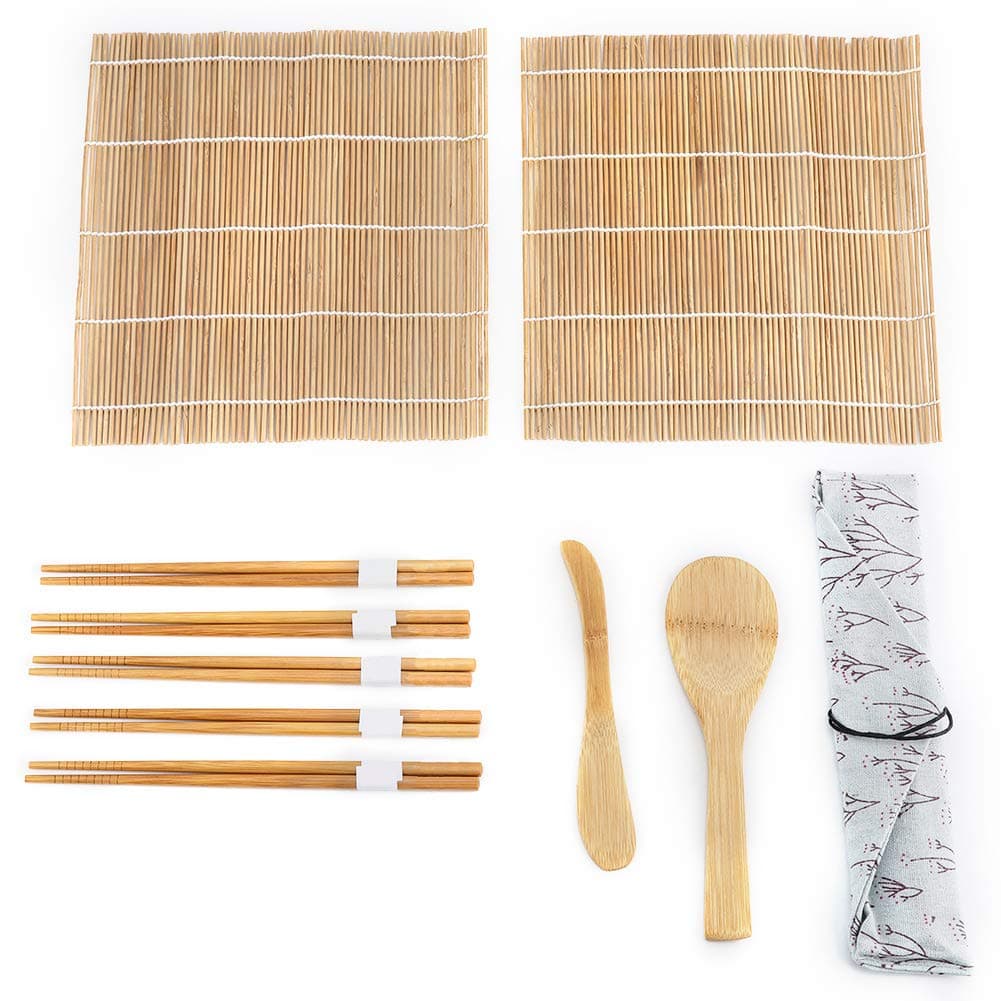 Sushi Making Kit, 9Pcs/Set Bamboo Sushi Making Kit Includes 2 Rolling Mats 5 Chopsticks 1 Paddle 1 Sushi Blade Sushi Kit Sushi Set Sushi Tool