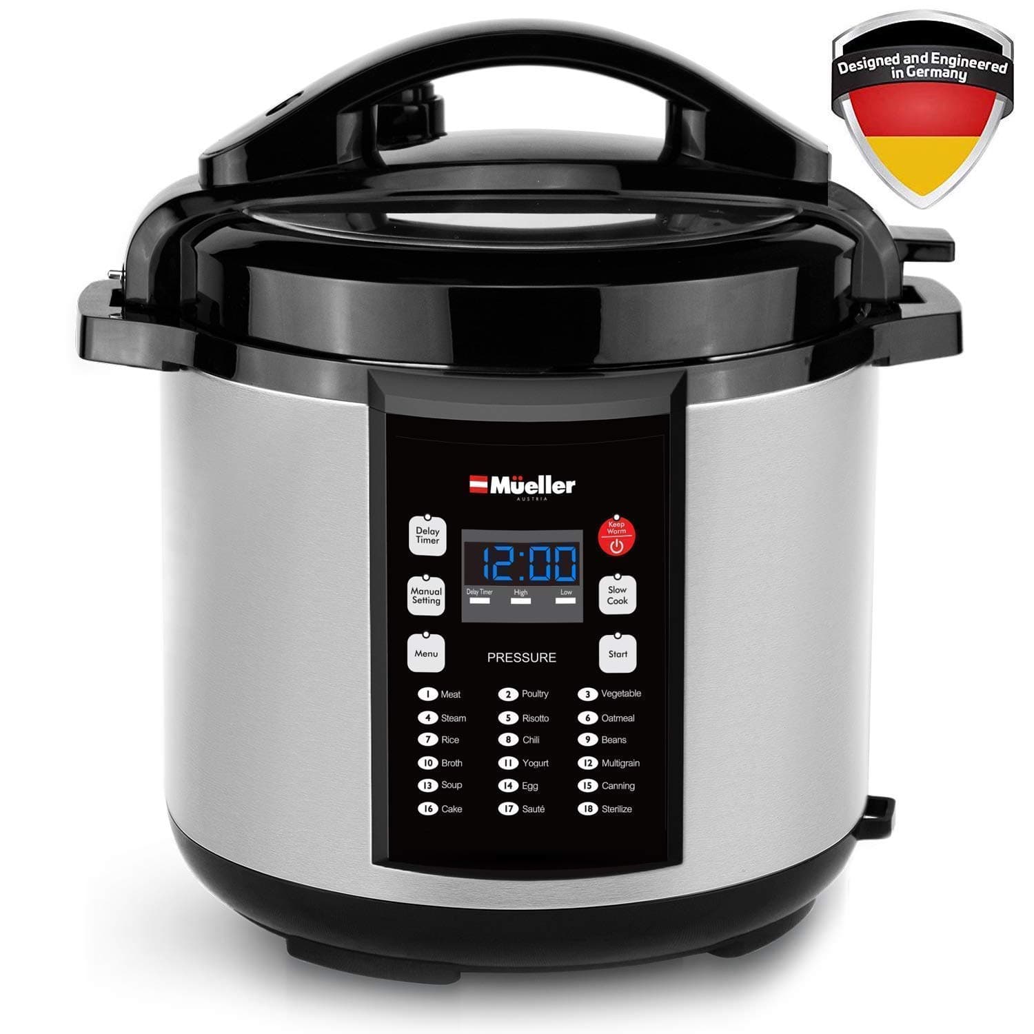 Pressure Cooker Instant Crock 10-in-1 Pot Pro Series 19 Program 6Q with German ThermaV Tech, Cook 2 Dishes at Once, BONUS TEMPERED GLASS LID, Saute, Steamer, Slow, Rice, Yogurt, Sterilizer