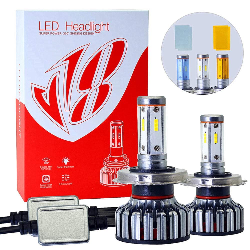 3 Color H4 HB2 9003 LED Headlight Bulbs Conversion Kit 100W 12000LM 360 degree,4 Sides LED CSP Chips - DIY 3000K Yellow/6000K White/8000K Blue Car Fog Lamp High & Low Beam Light Bulbs (H4 /HB2/ 9003)