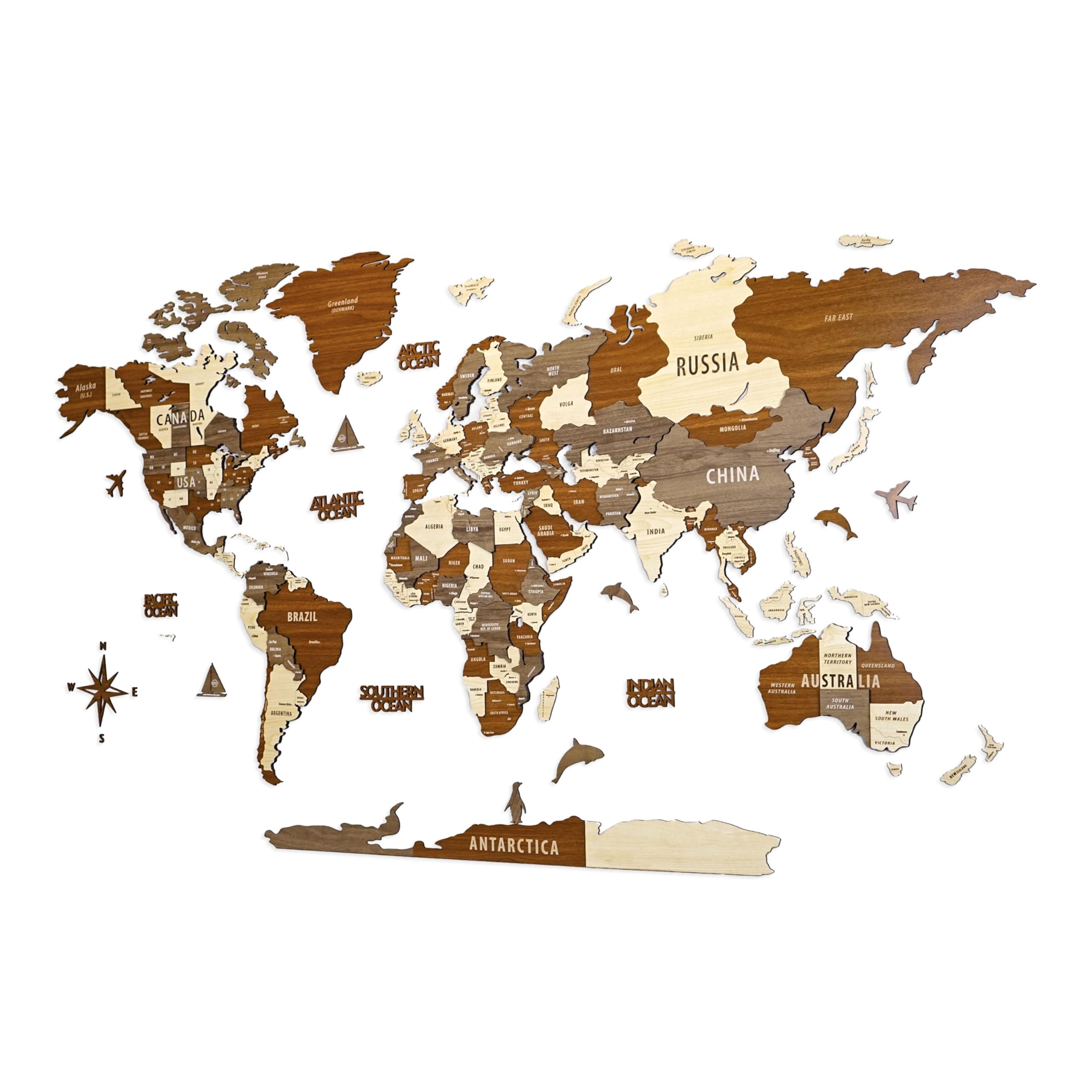 Multilayer 3D Wooden World Map, State and Capital Travel Map, New Home Wall Decor, Traveller Gift, Office Decoration, Educational Activity for Kids (M, Mix)