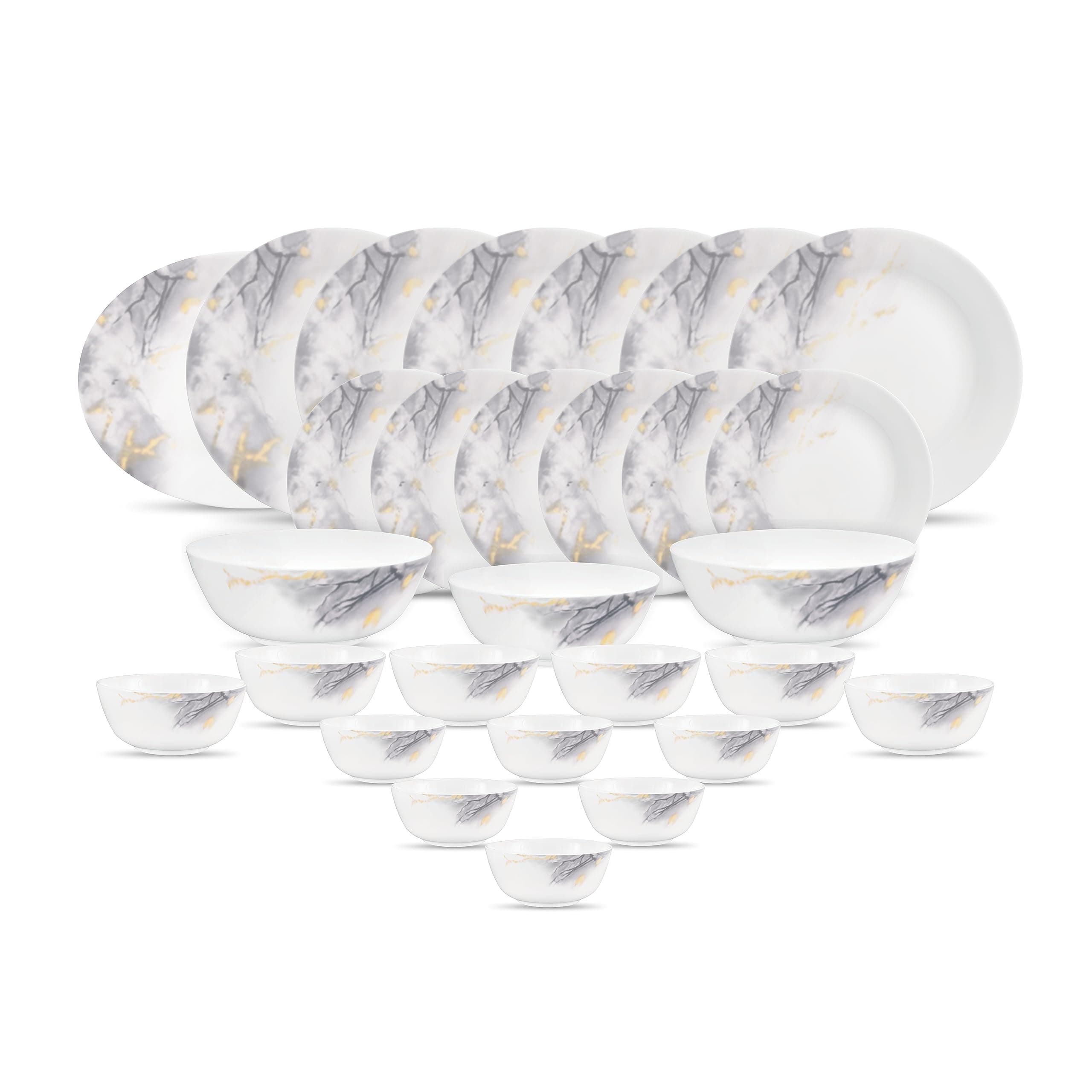 Diva by La Opala, Pearl Collection, Opal Glass Dinner Set 28 pcs, Twilight Clouds, White