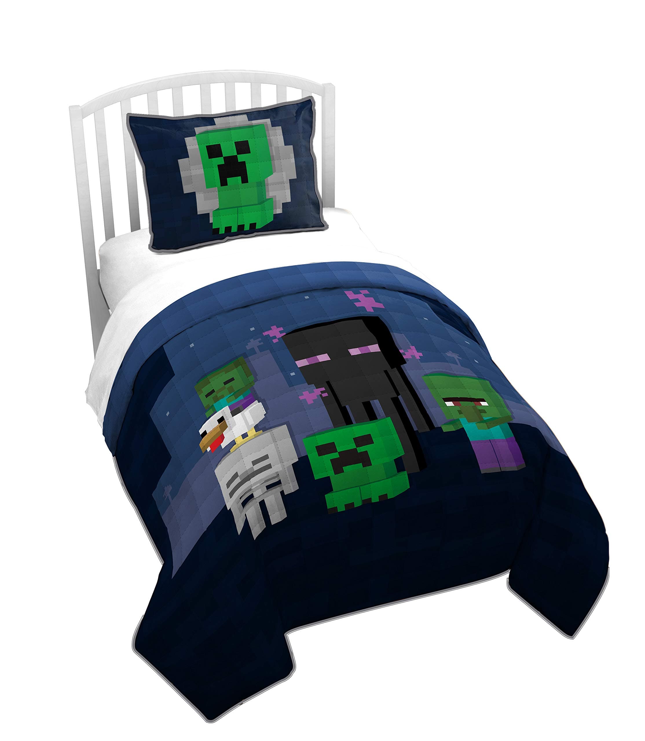 Minecraft Bad Night Full/Queen Quilt & Sham Set - Super Soft Kids Bedding Features Creeper & Enderman - Fade Resistant Microfiber (Official Minecraft Product)