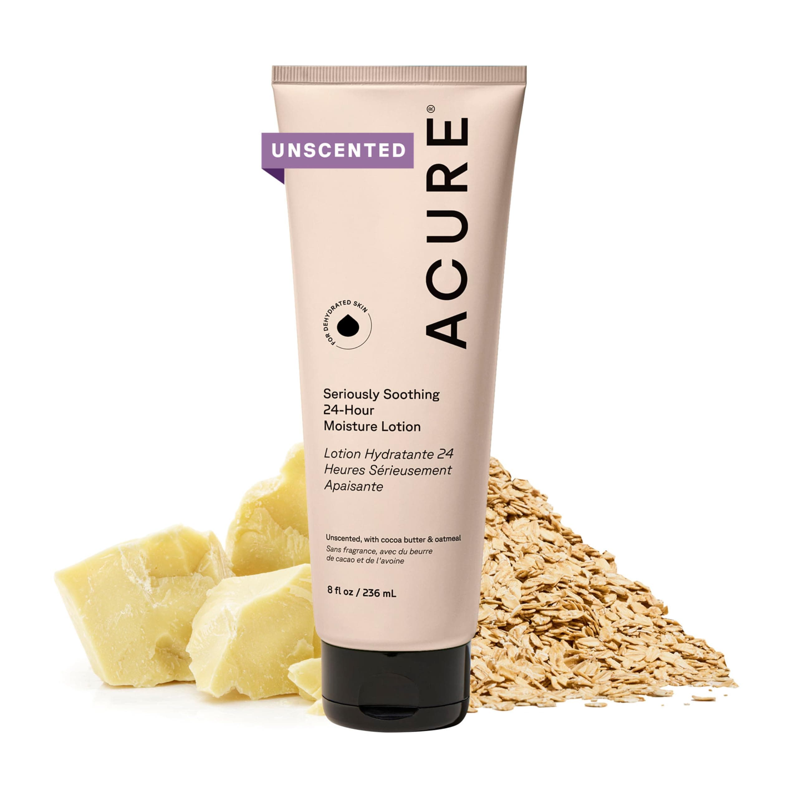 Seriously Soothing 24HR Moisture Lotion 100% Vegan Cocoa Butter & Colloidal Oatmeal, Unscented, 8 Fl Oz