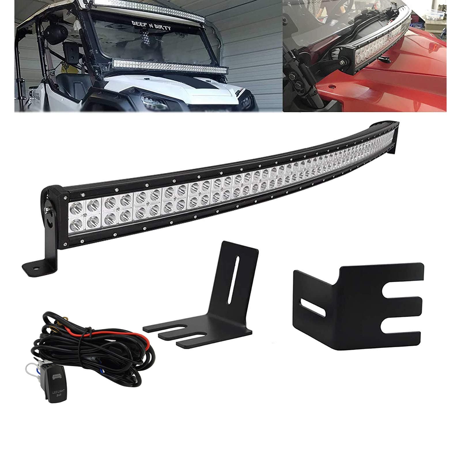LED Light Bar Kit Compatible with Honda Pioneer 700 1000 Models,50'' 288W LED Light Bar w/Wiring kit & Upper Hood Side Pillar Roll Bar Mounting Brackets