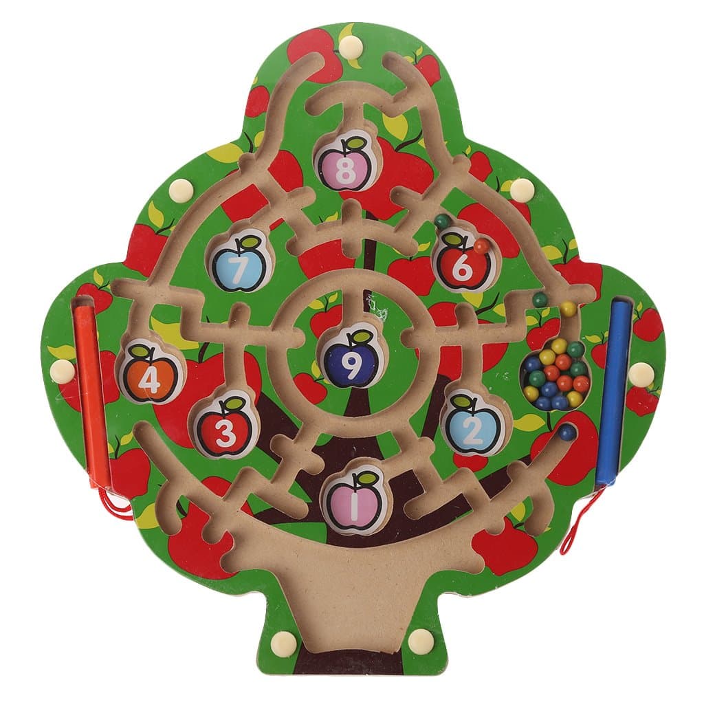 JAGENIE Apple Tree Wooden Magnetic Pen Maze Game Labyrinth Kids Learning Education Toys