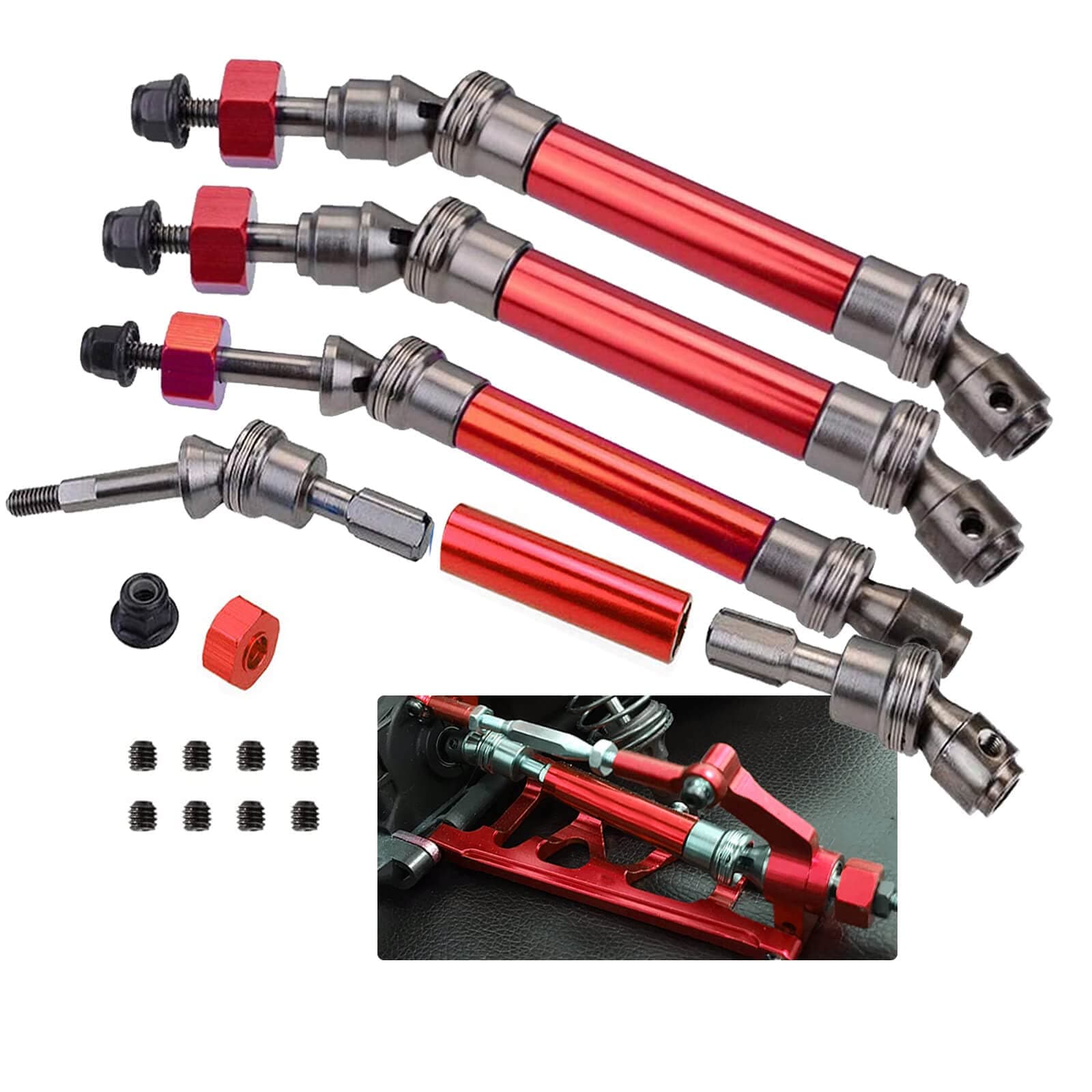 ARRCatCVD Drive Shaft for 1/10 Traxxas Slash Platinum/Ultimate/VXL 4x4 4WD, Hoss 4X4 VXL, Rustler 4X4 VXL, Stampede 4X4 VXL, 4Pcs Front and Rear RC Upgrades Part Hops Up Full Metal RC Accessories,Red