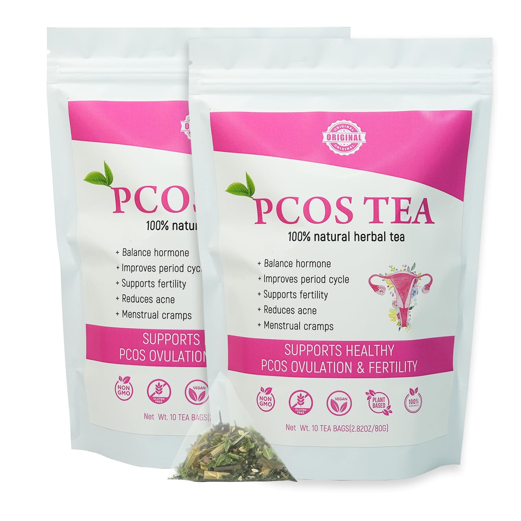PCOS Fertility Tea for Women, Pack of 2, Women’s PCOS Herbal Tea with Spearmint & Nettle Leaf, Smooth & Mild Flavor