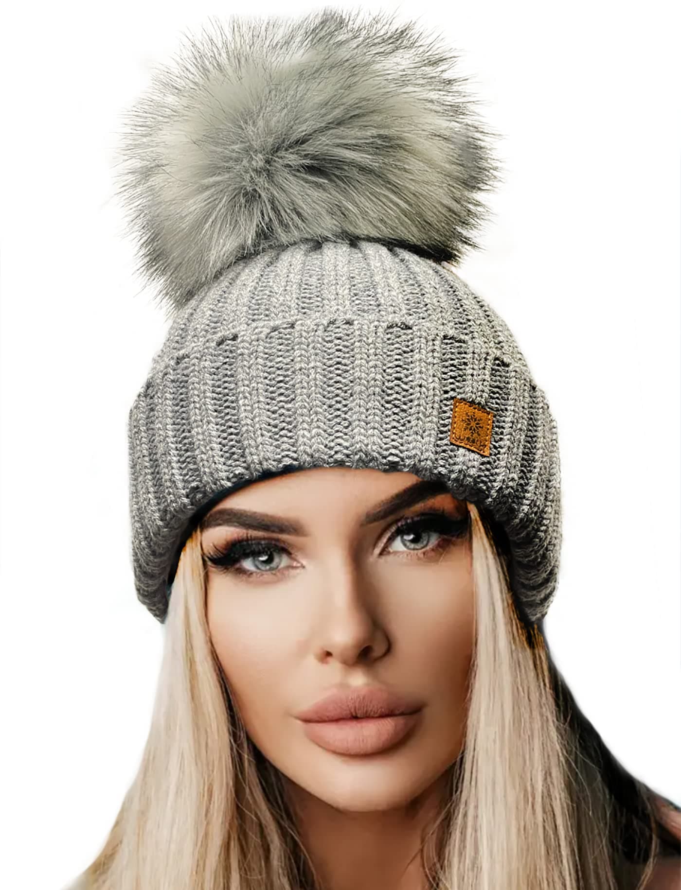 Sponsored Ad – 4sodl Winter capc for Women UK Ladies Warm Chunky Rita Hats Cable Knit Beanie Hat with Faux Fur Pom Pom Bobble Made in EU Cap Slouchy Winter Hats for Women
