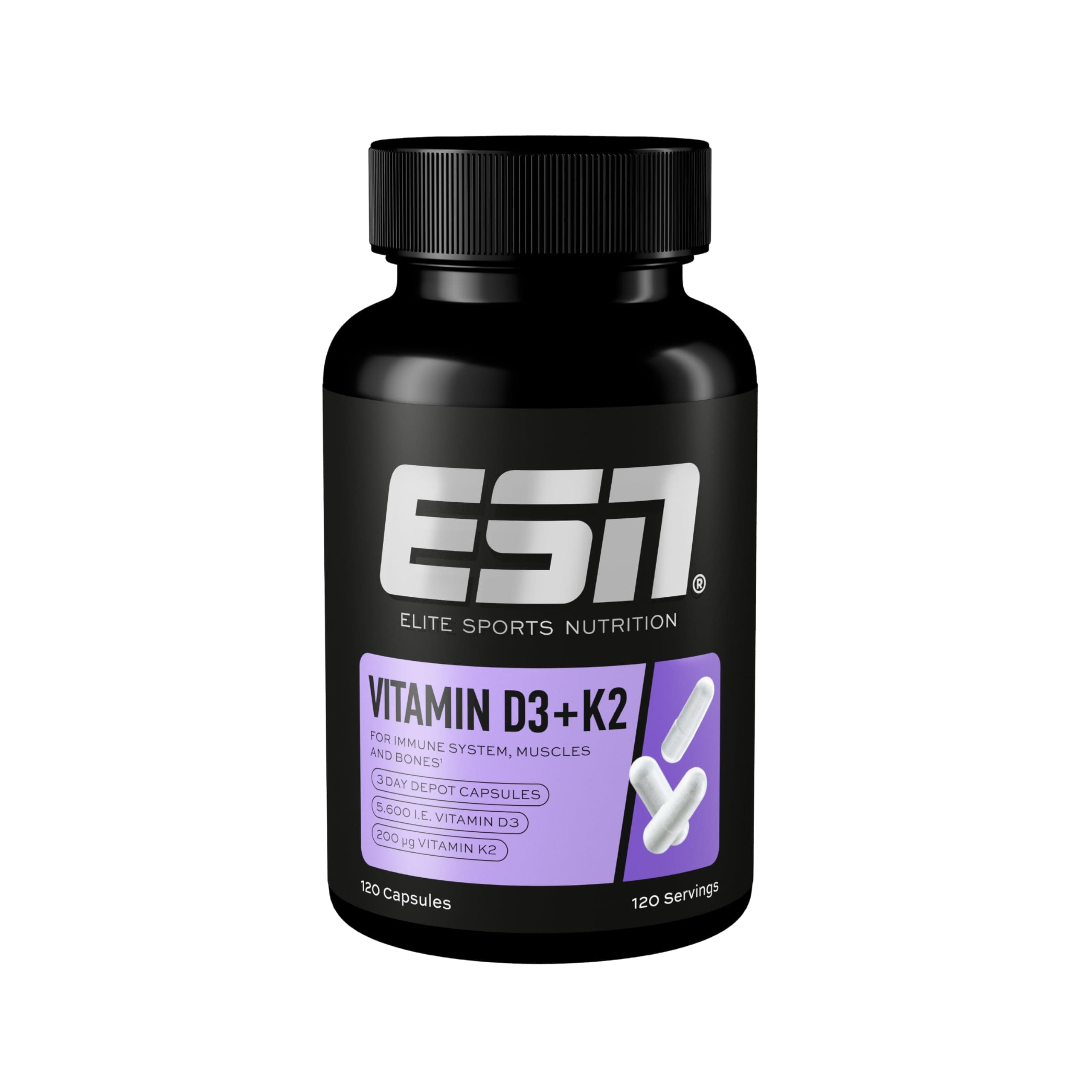 ESN Vitamin D3 + K2, 120 Capsules, for The Immune System, Bones and Blood Production, Made in Germany