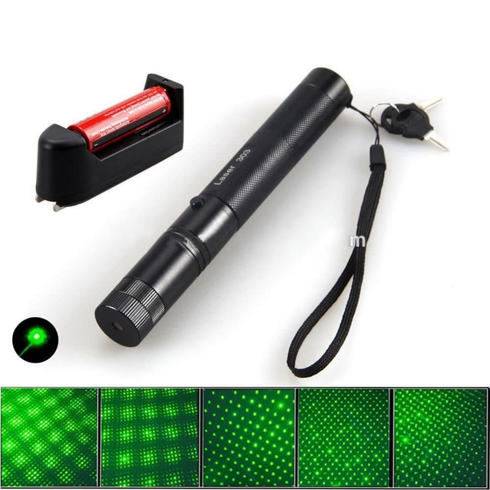 Wuze Rechargeable 5mW 532nm Adjustable Beam Green Laser 303 with Starry Pointer Party Pen Disco Light with Safety Key
