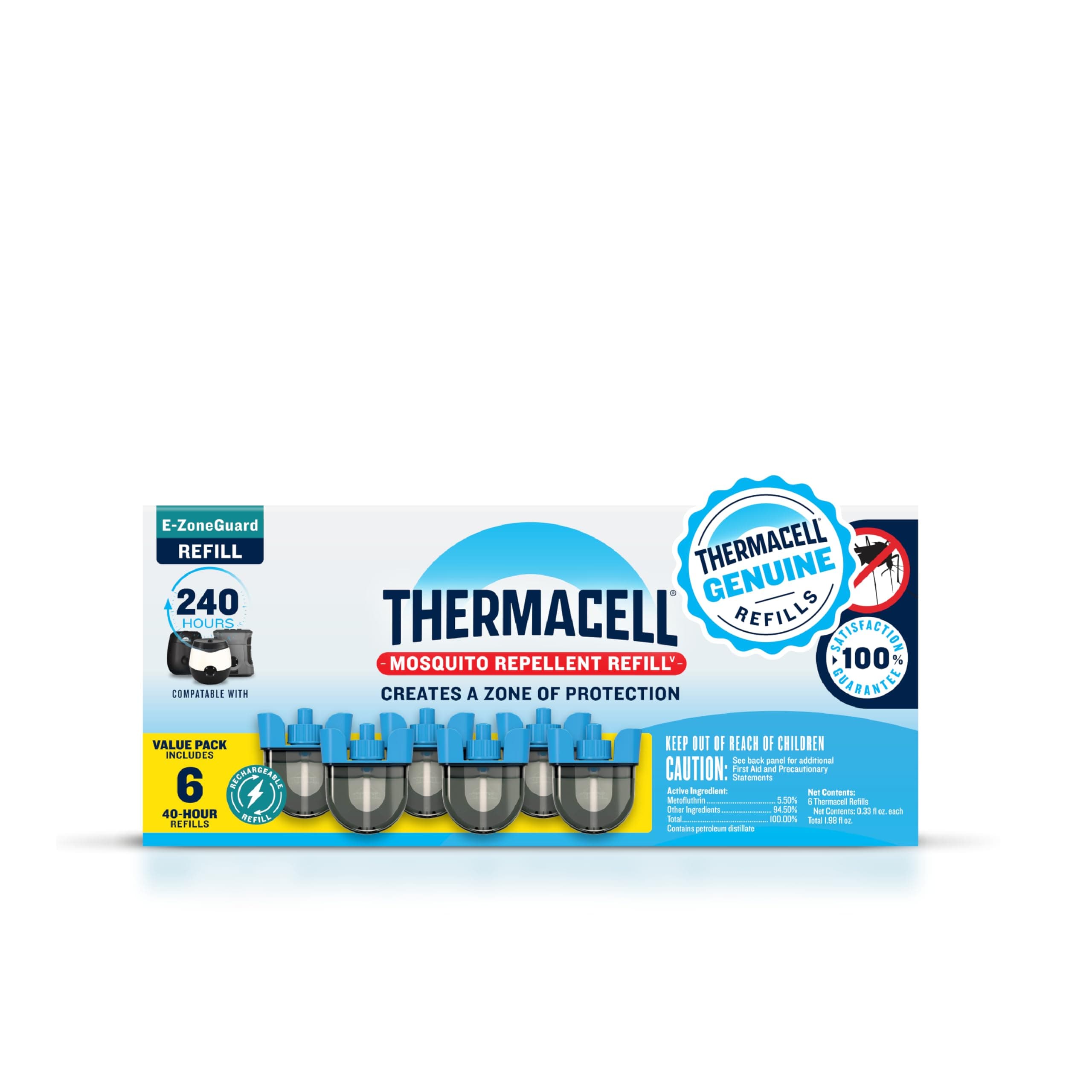 Thermacell Rechargeable Mosquito Repeller Refills; Advanced Repellent Formula Provides 20 Foot Protection Zone; Compatible with Thermacell E-Series & Radius Only; No DEET, Spray or Flame