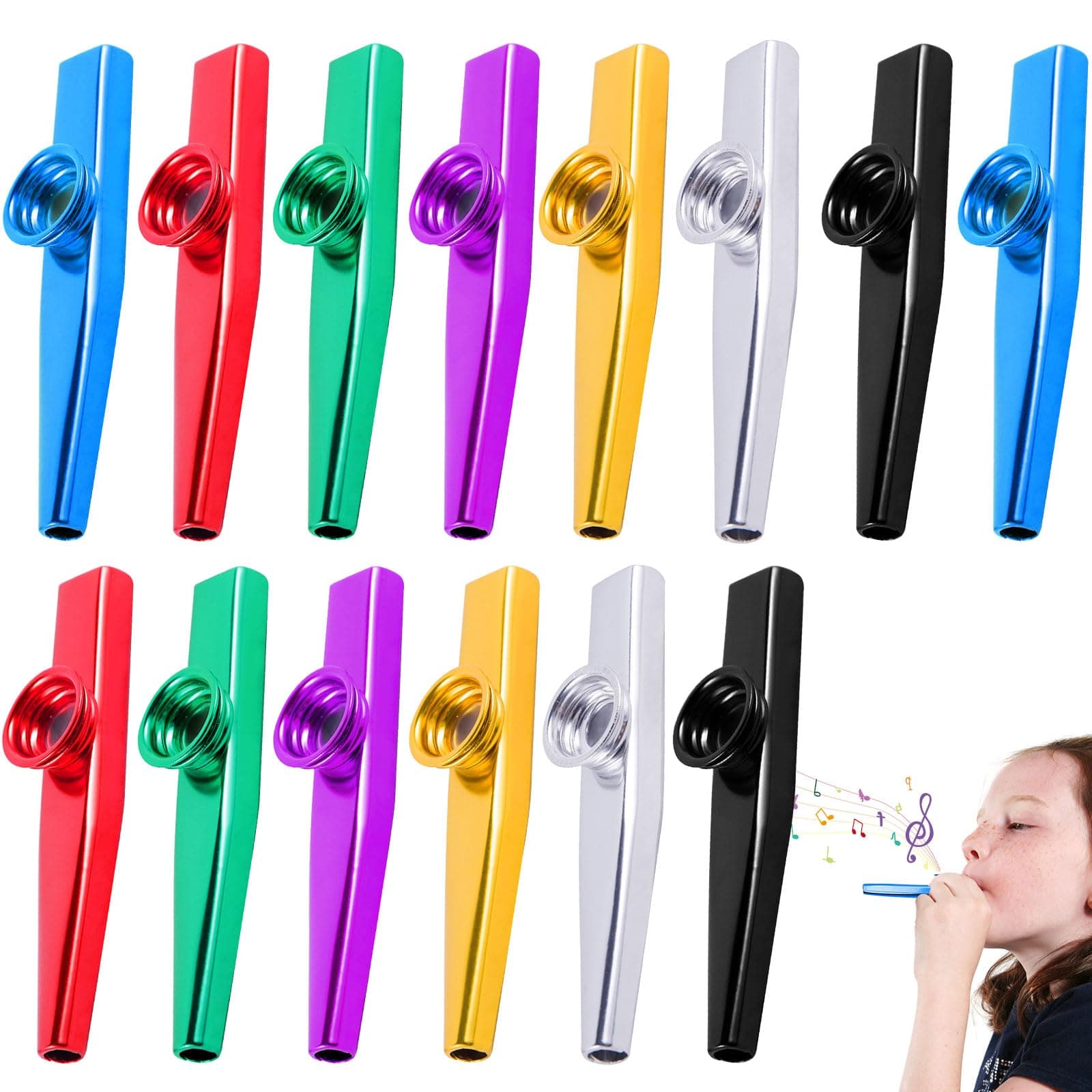 AweisileKazoo Instrument 14 Pieces Kazoo Kasu Kazoo Metal Kazoo Set Made of Metal Aluminium Alloy Kasu Musical Instruments in 7 Colours Metal Kazoo for Music Lovers Beginners