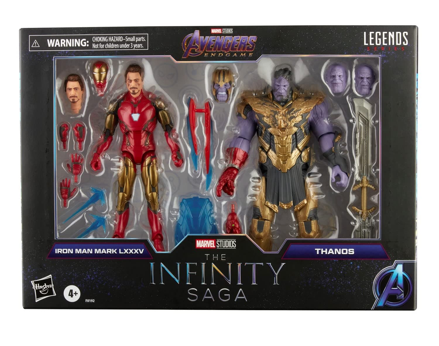 Hasbro Marvel Legends Series 6-inch Scale Action Figure 2-Pack Toy Iron Man Mark 85 vs. Thanos, Infinity Saga Character, Premium Design, 2 Figures and 8 Accessories