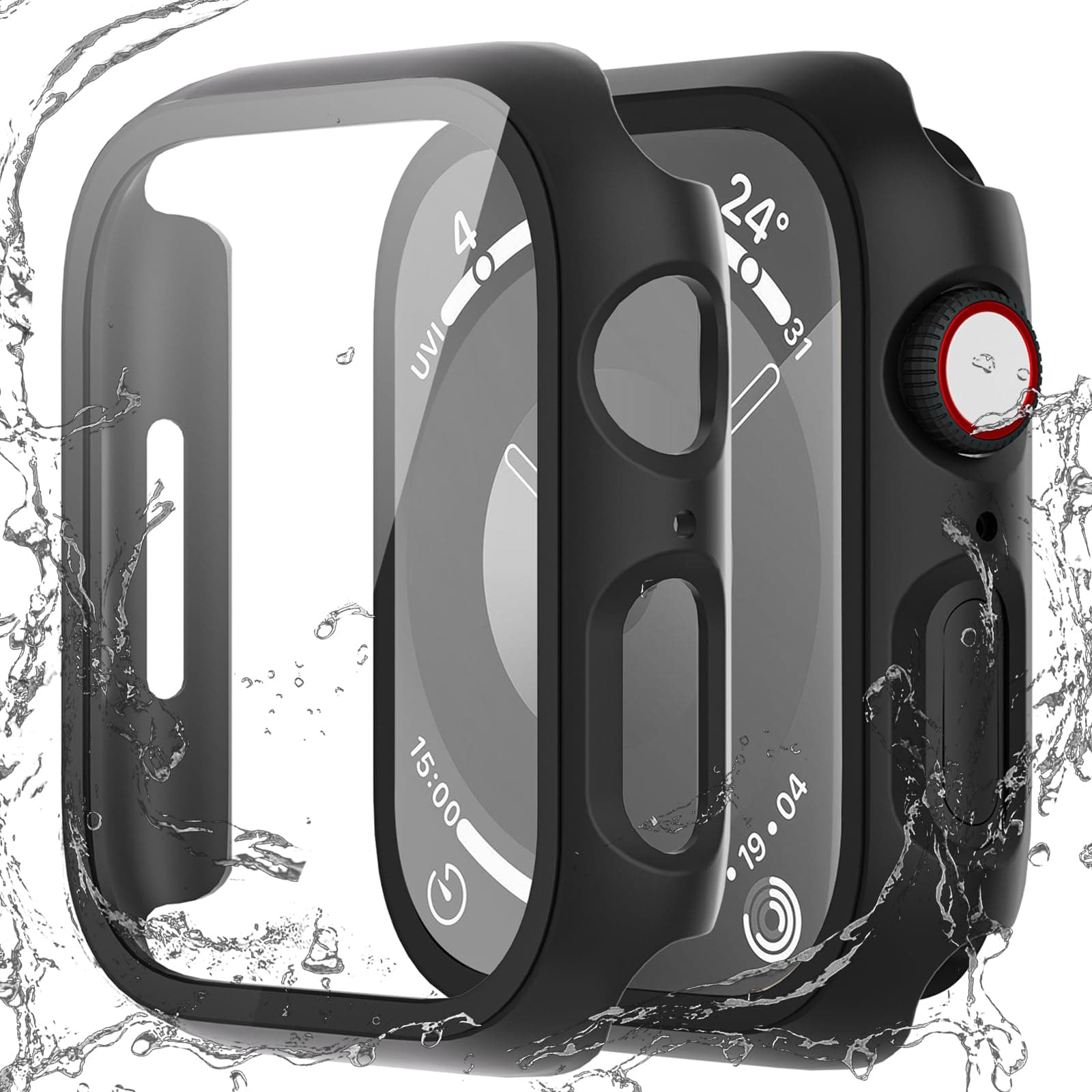 QCKANLJQCKANLJ 2 Pack Waterproof Case Compatible with Apple Watch 40mm SE (2nd Gen) Series 6 5 4 with Tempered Glass Screen Protector, Full Protective Hard PC Bumper Case Face Cover for iWatch 40 mm Black