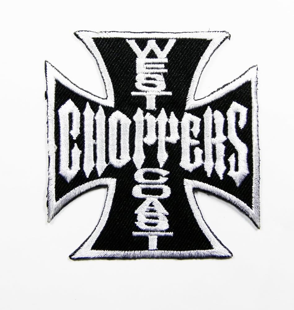 White on Black West Coast Chopper Biker Motorcycle Patch Embroidered Iron on Hat Jacket Hoodie Backpack Ideal for Gift/6.7cm(w) X 7.2cm(h)