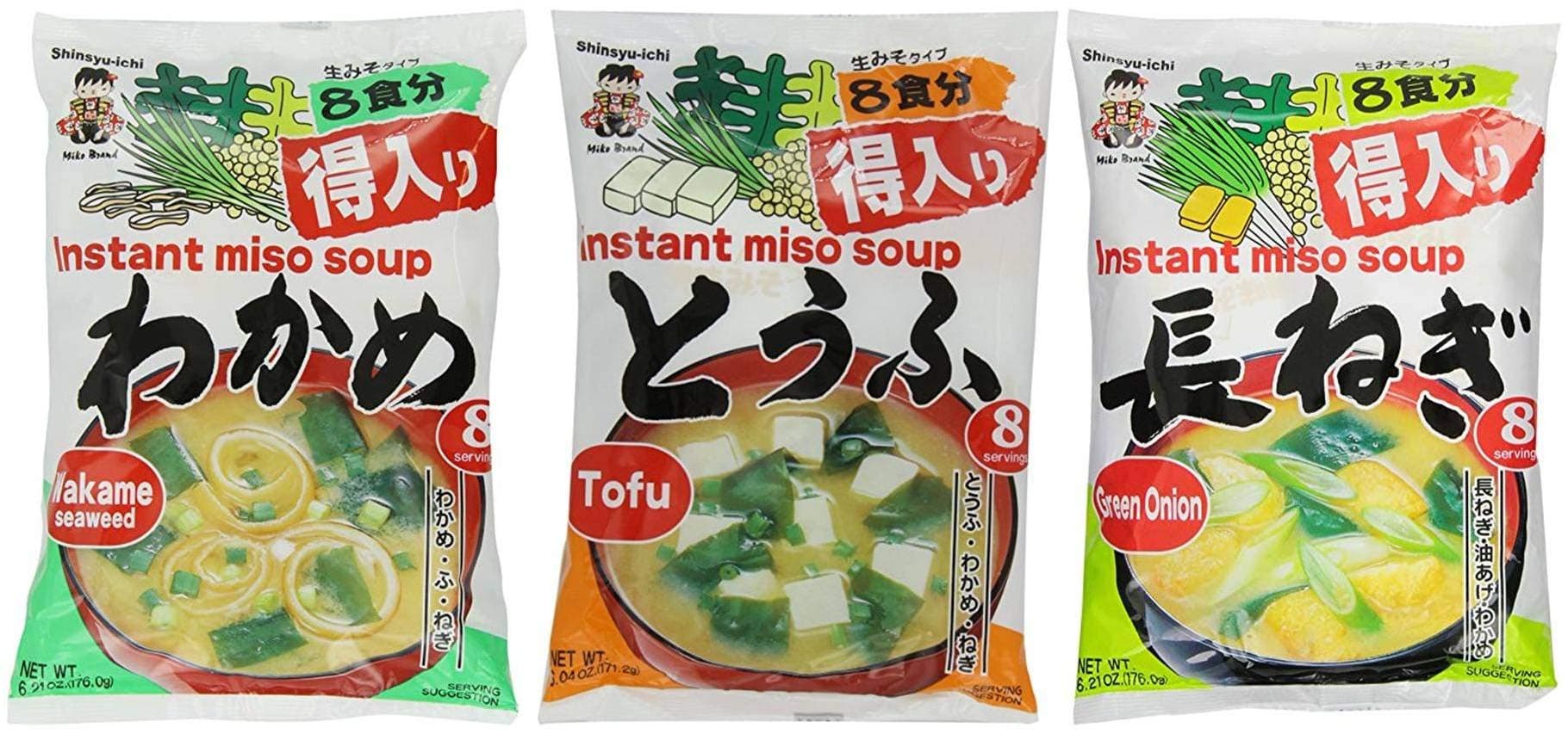 Miyasaka Japanese Miso Soup 3 Pack bundle: Tofu, Green Onion, Wakame