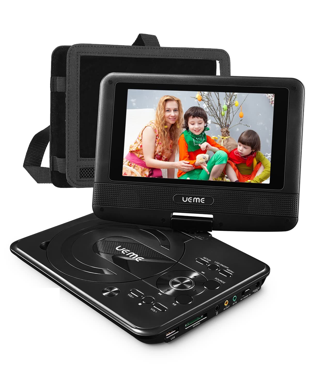Portable DVD Player with 9 inches Swivel Screen, Car Headrest Mount Holder, Remote Control, AC Adapter, Car Charger, Built-in Rechargeable Battery Mobile DVD Player (Black)