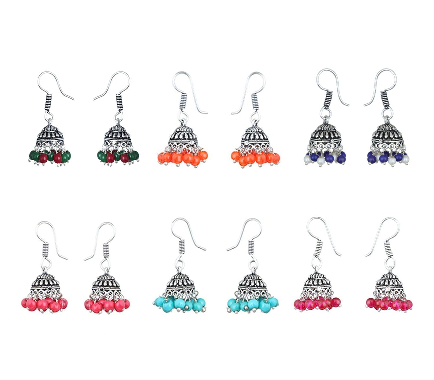 Waama JewelsMulticolor Silver-Plated Combo Of 6 Jhumki Earrings For Women