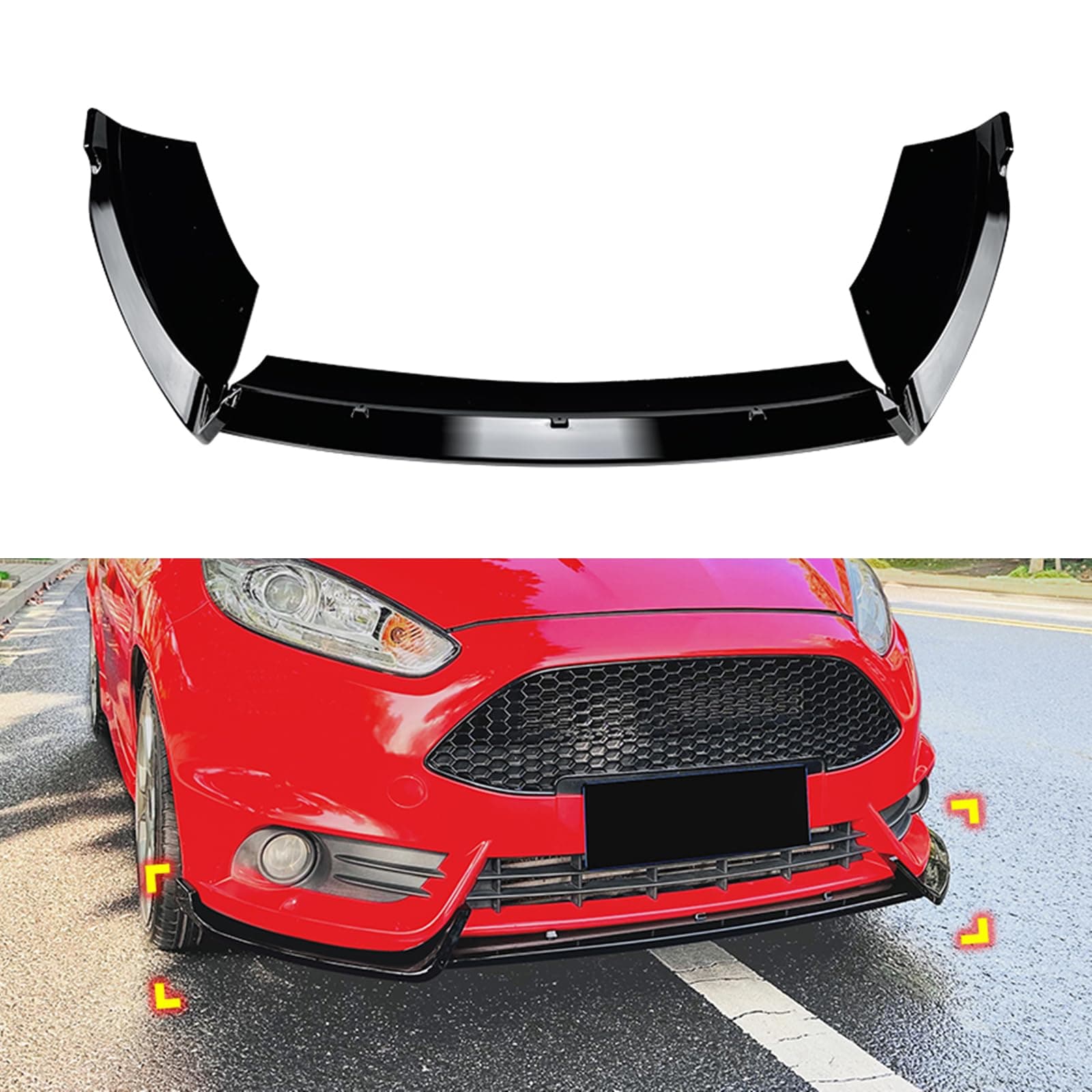 Black Front Bumper Spoiler Splitter Lip Kit for Ford Fiesta ST MK6 2012-2017