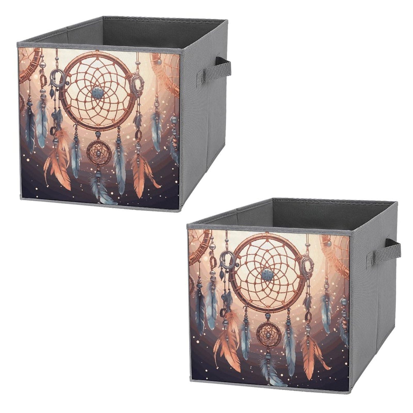 Storage Cube Bins Collapsible Waterproof Cube Storage Bin Storage Basket with Handles Native American Dream Catcher Toy Storage Box for Home Closets Offices Bedrooms 2PCS