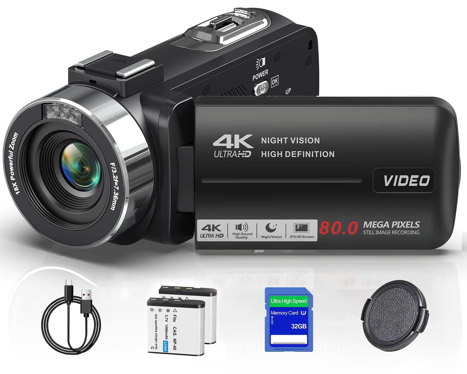 4K Camcorder Video Camera Ultra HD Vlogging Camera for YouTube 18X Digital Zoom Recorder