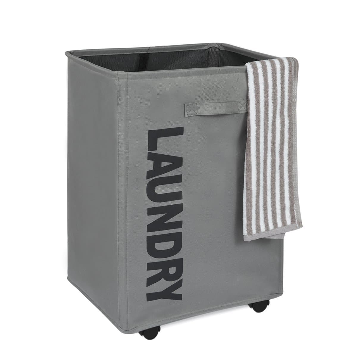WOWLIVE Large Rolling Laundry Basket Foldable Rectangular Tall Laundry Hamper Wheels Corner Standing Dirty Clothes Organizer Storage Bin (Gray)